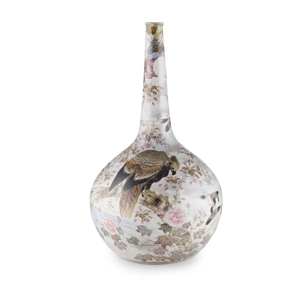 EXCEPTIONALLY LARGE POLYCHROME ENAMELLED BOTTLE VASE