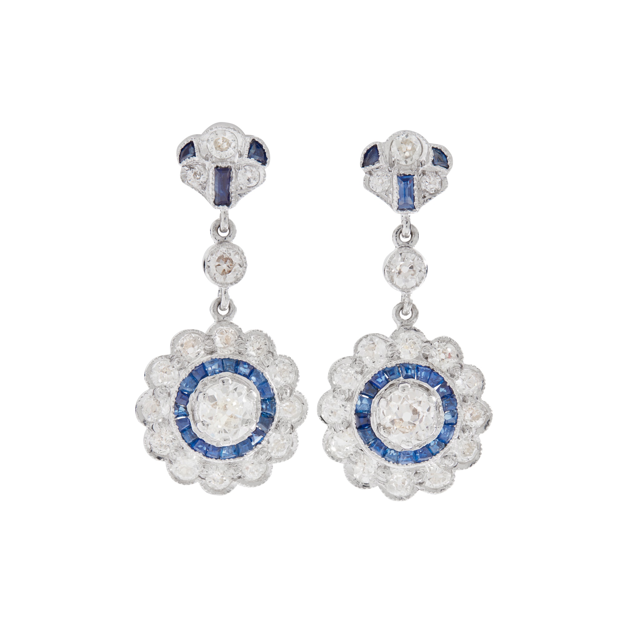 A pair of sapphire and diamond earrings