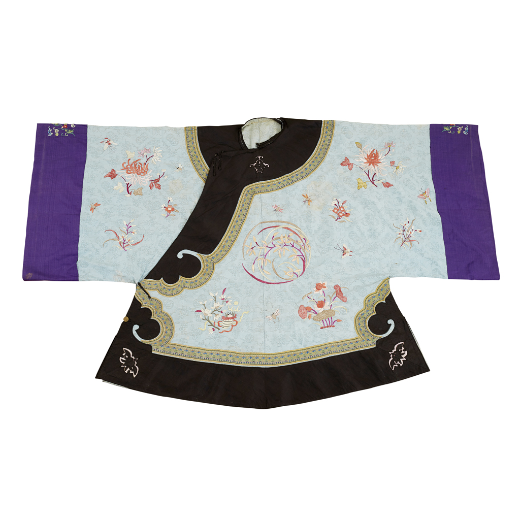 EMBROIDERED SILK BLUE-GROUND LADY'S SHORT ROBE