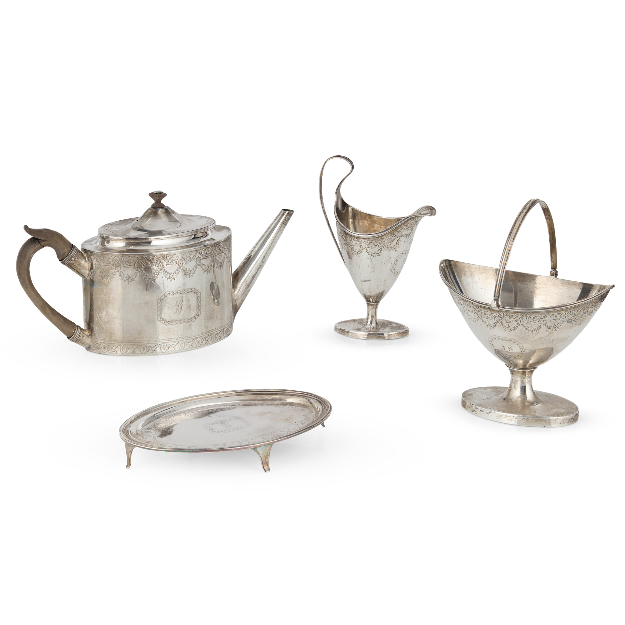 A GEORGE III MATCHED FOUR-PIECE TEA SERVICE