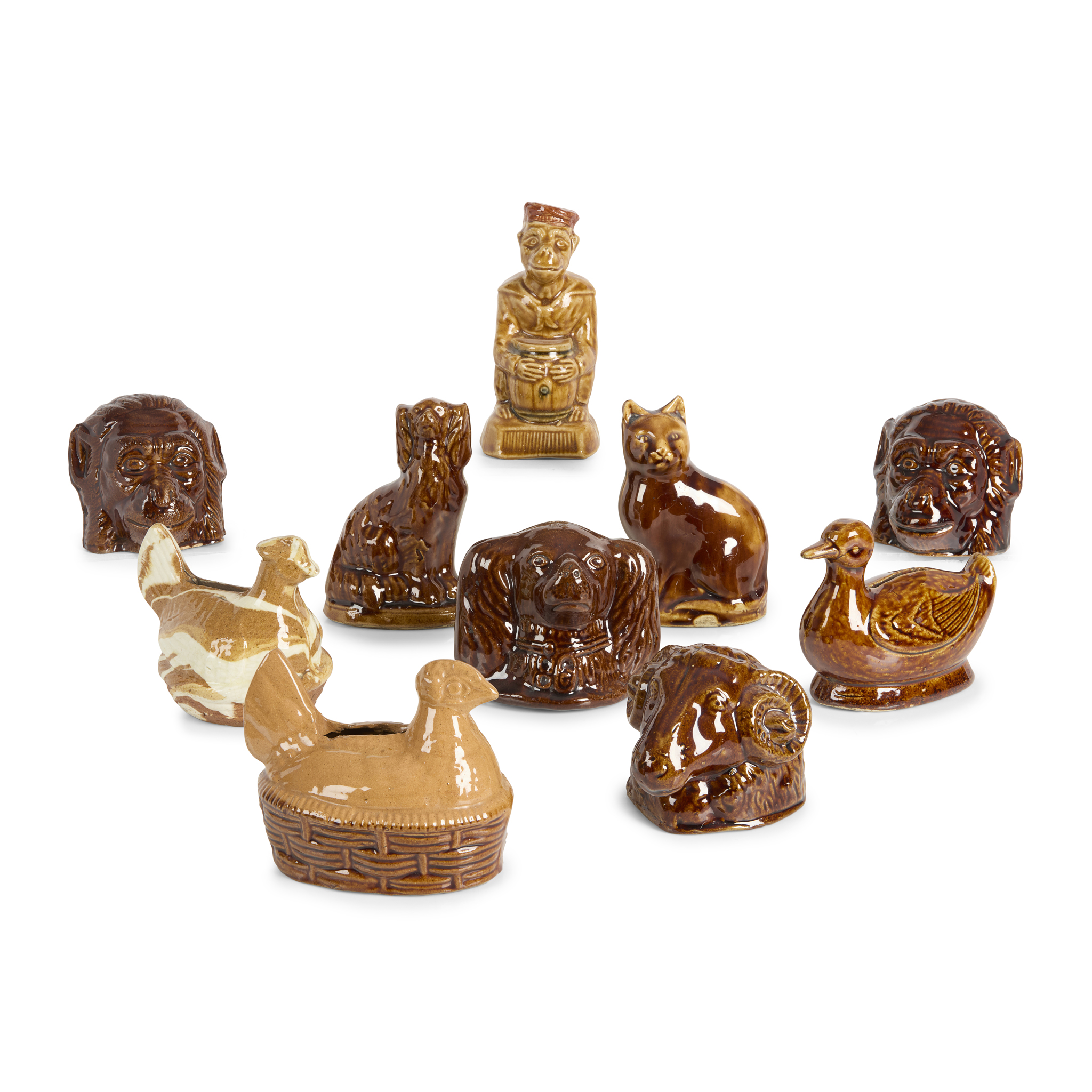 COLLECTION OF POTTERY MONEY BOXES MODELLED AS VARIOUS ANIMALS