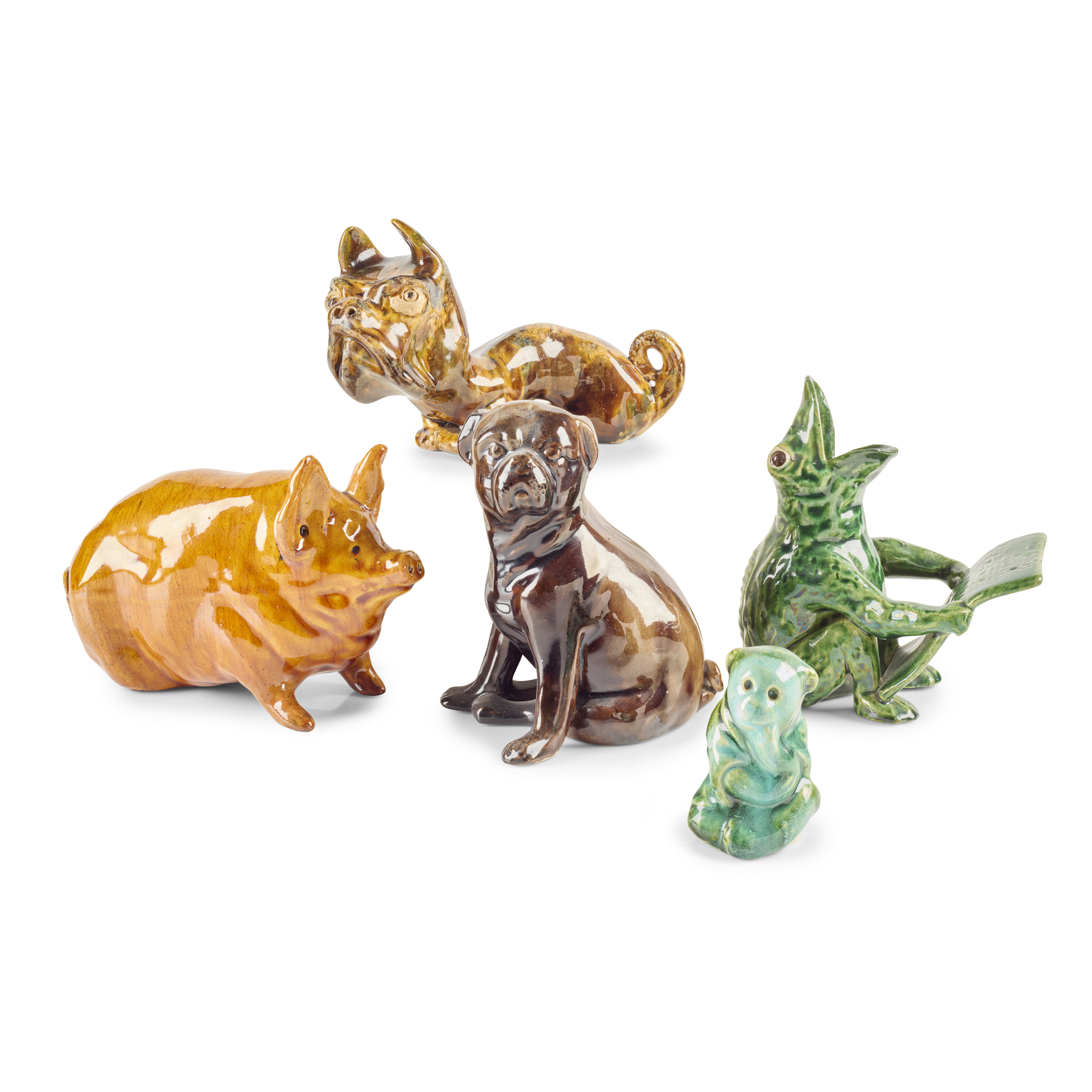 FIVE DUNMORE POTTERY ANIMAL FIGURES