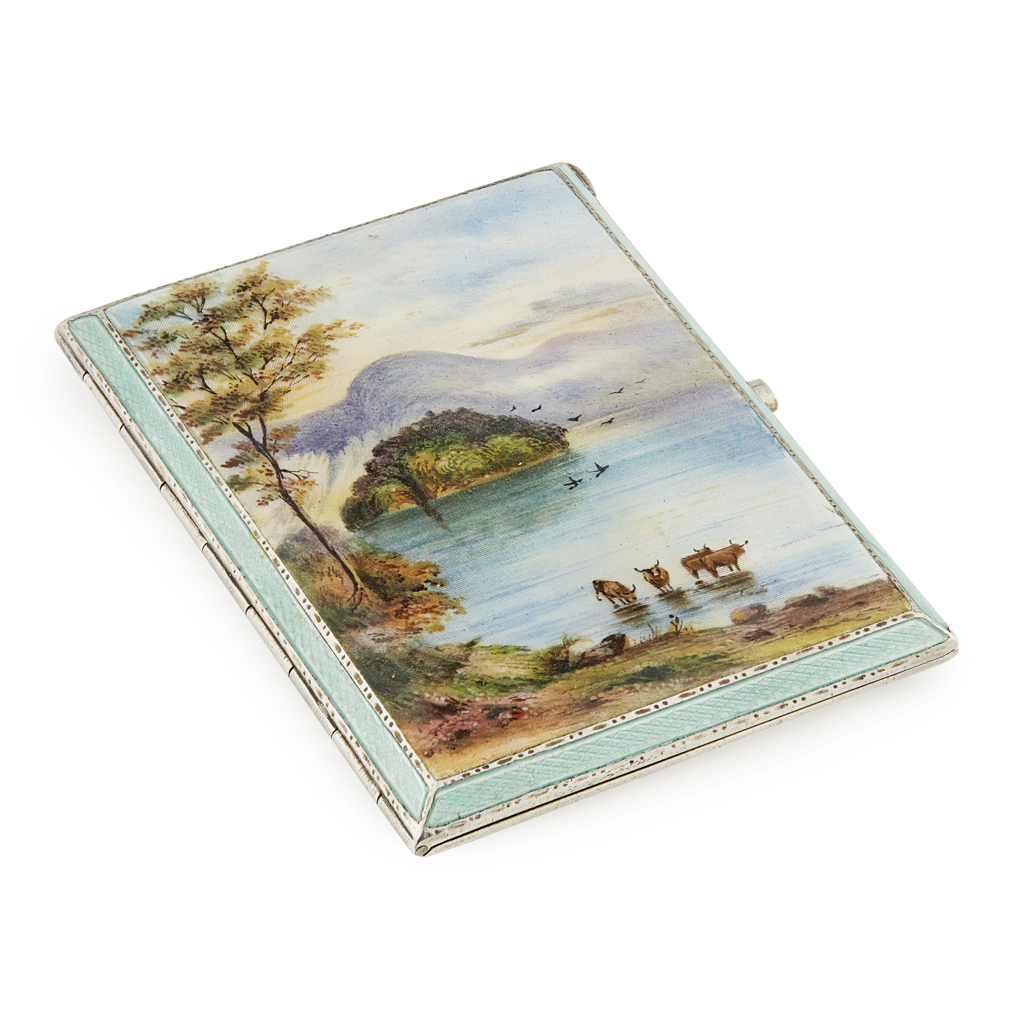 A silver gilt and enamel card case