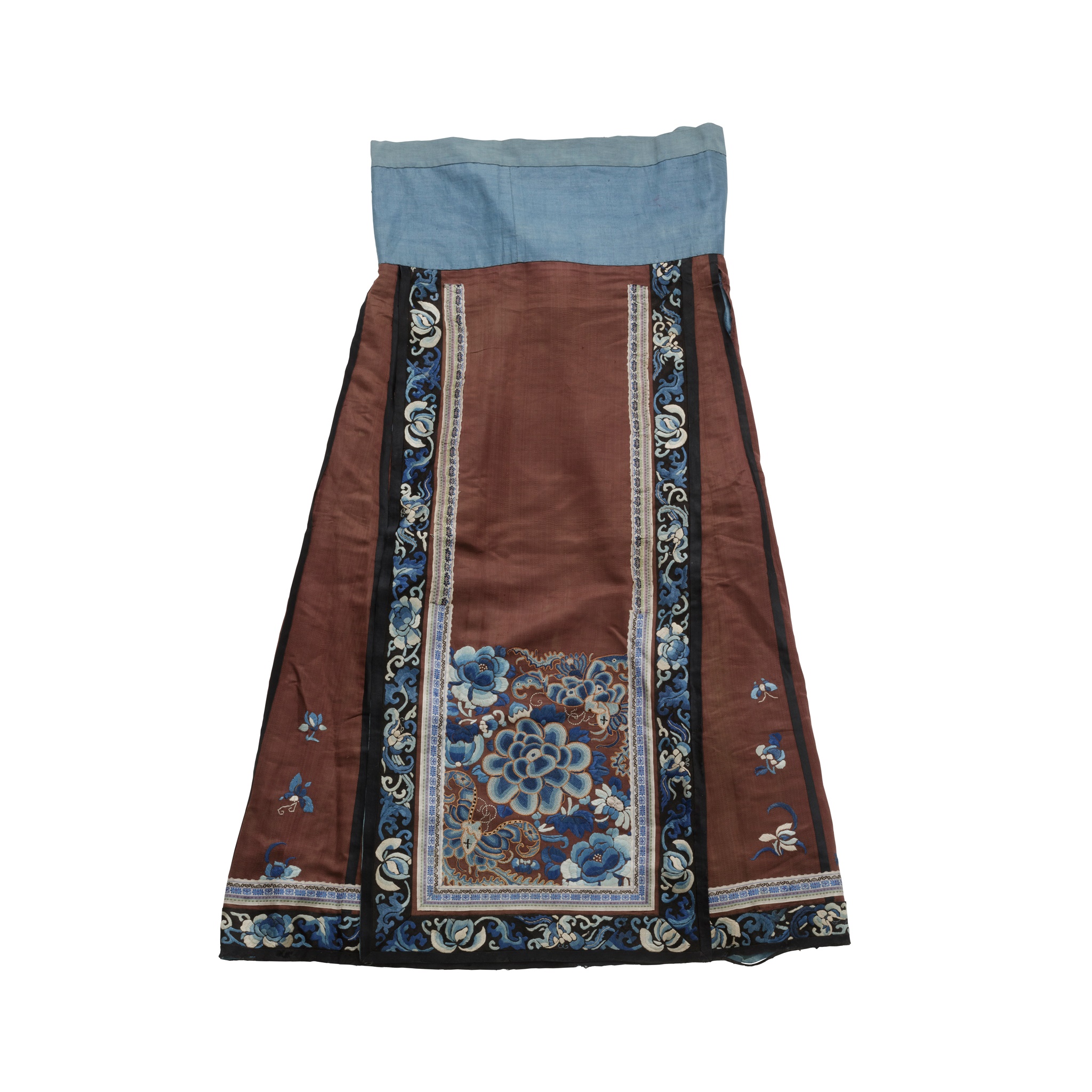 HAN CHINESE WOMAN'S EMBROIDERED PERSIMMON SILK PLEATED SKIRT