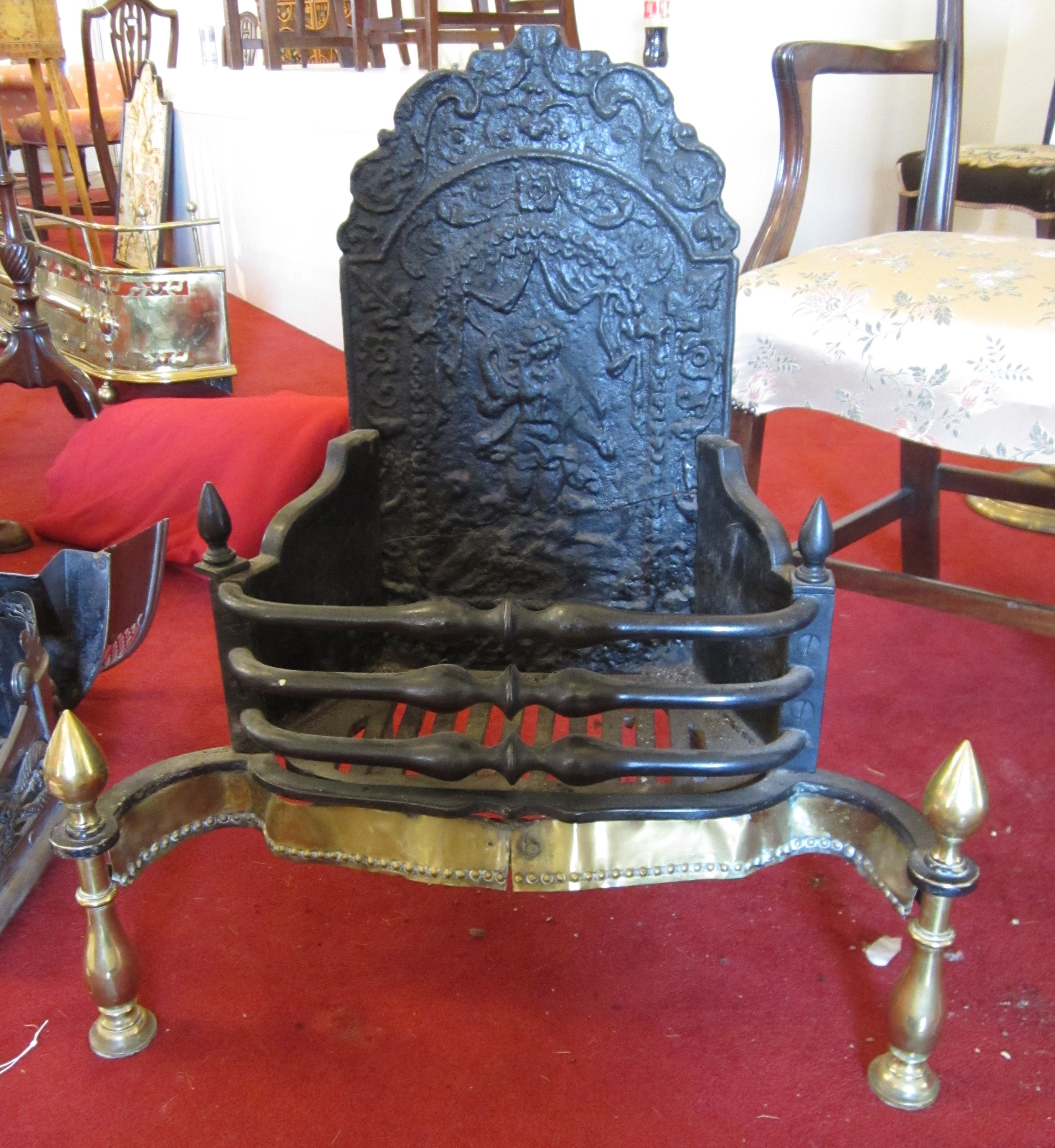 CAST IRON AND BRASS FIRE BASKET