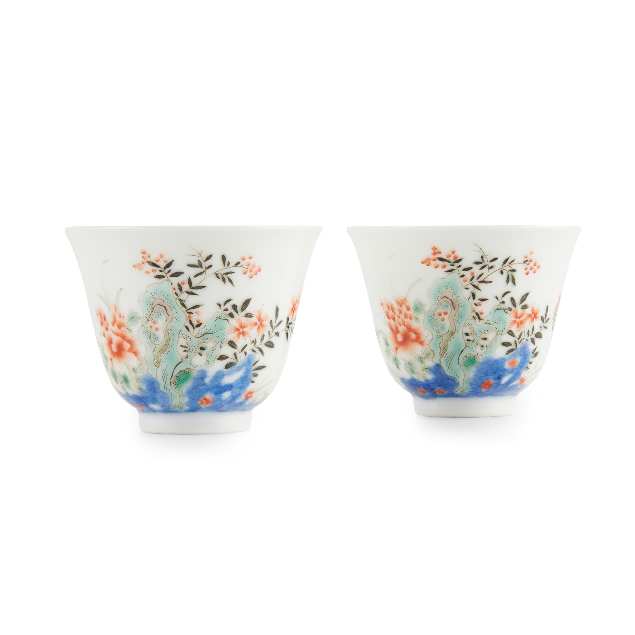 PAIR OF WUCAI 'FLOWER AND ROCK' CUPS