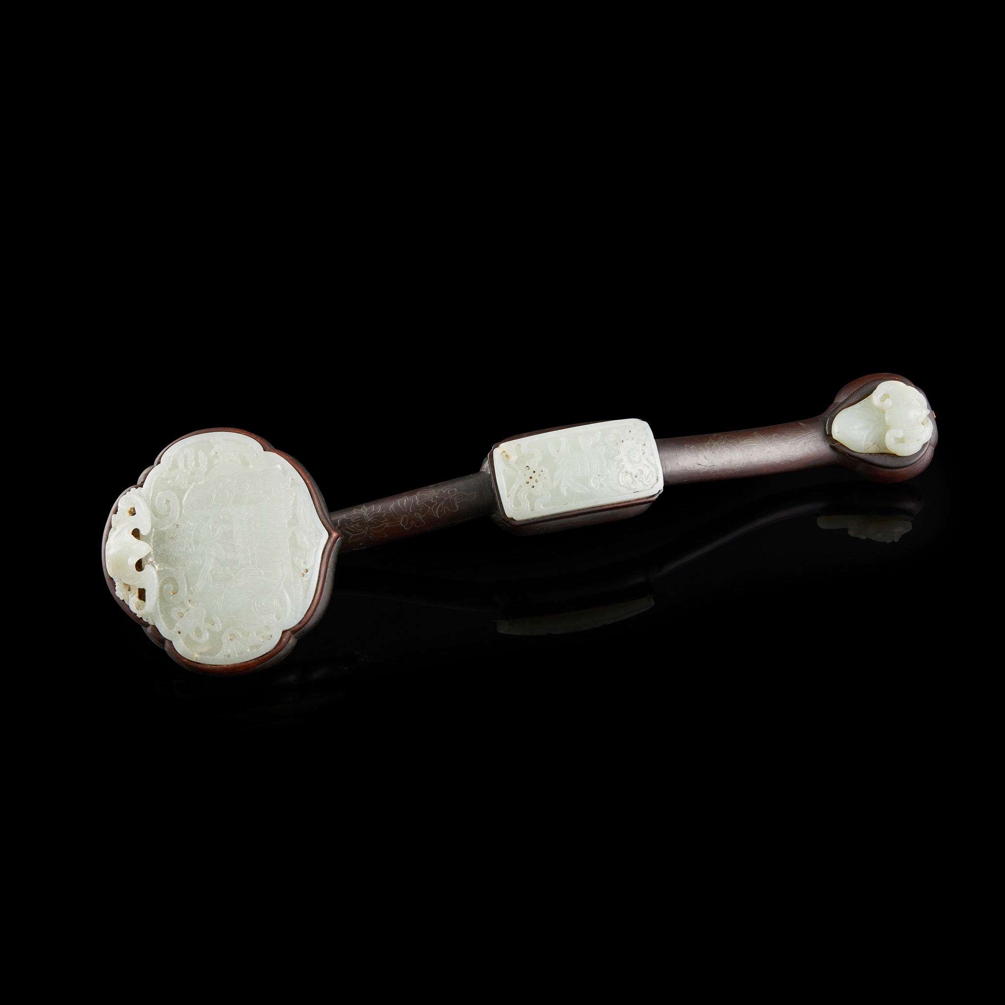 JADE INSET SILVER INLAID HONGMU SCEPTER