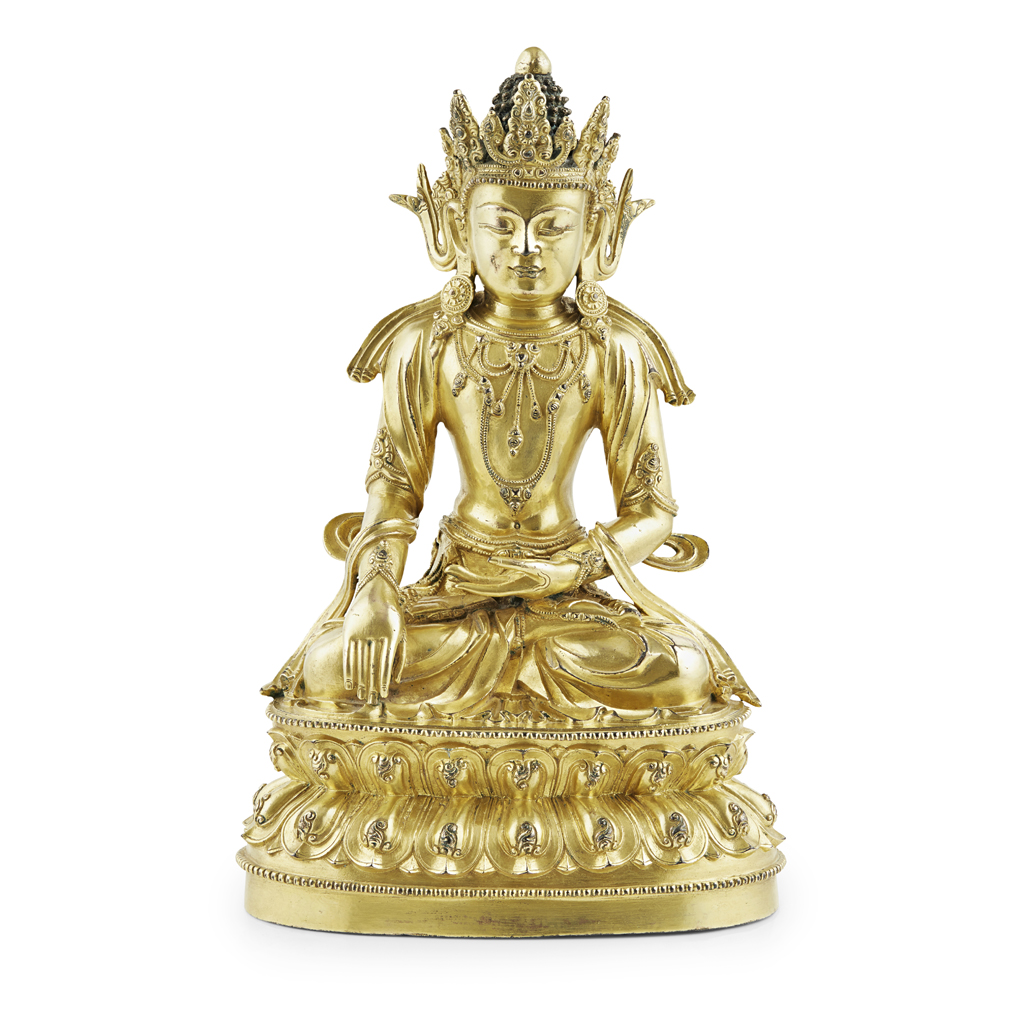 GILT-BRONZE FIGURE OF BUDDHA AKSHOBHYA
