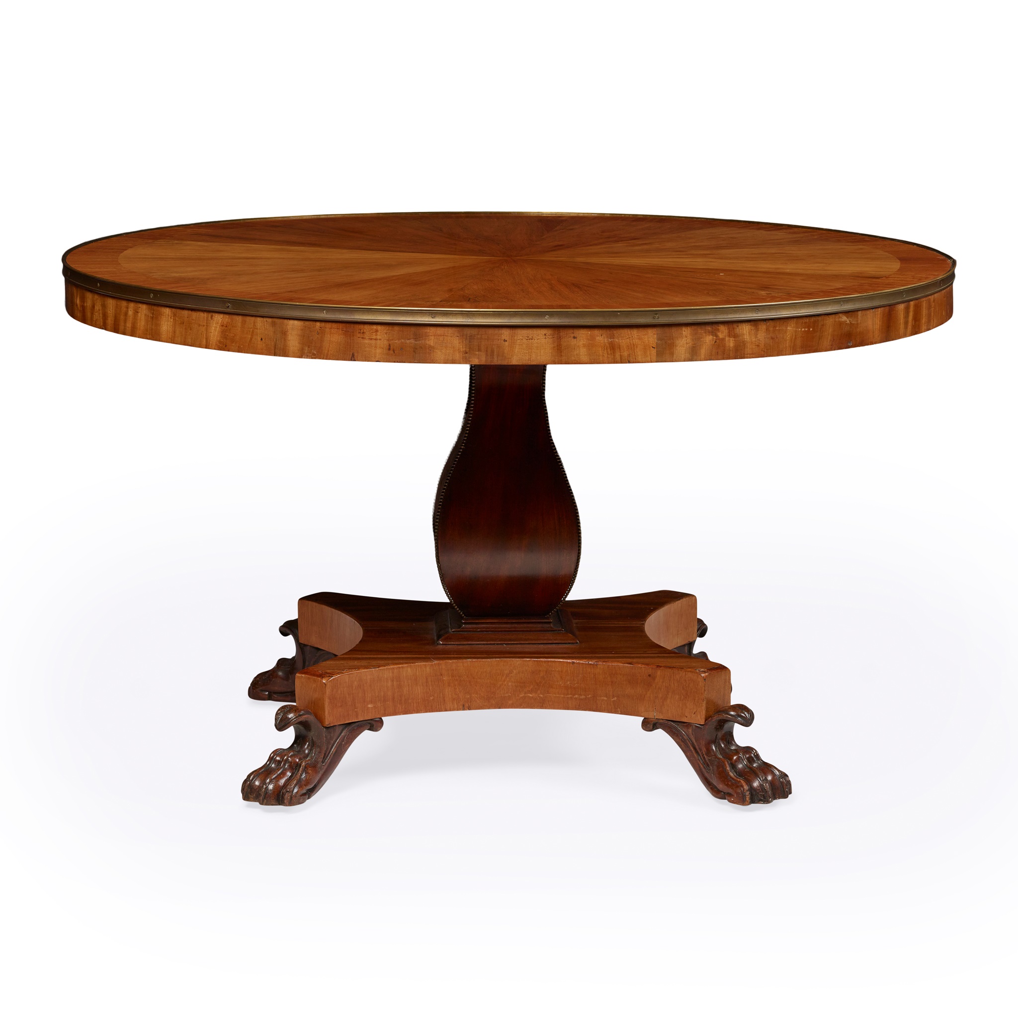 LOUIS PHILIPPE SATINWOOD, KINGWOOD, AND BRASS BANDED CENTRE TABLE