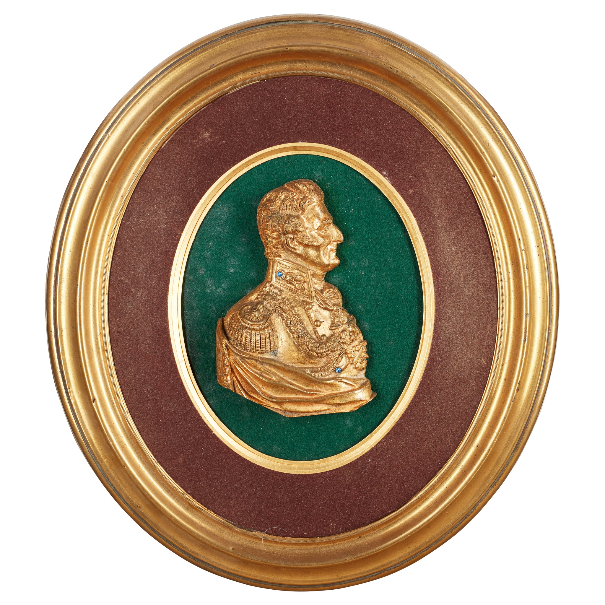 GILT BRASS AND 'JEWEL' MOUNTED PROFILE OF THE DUKE OF WELLINGTON