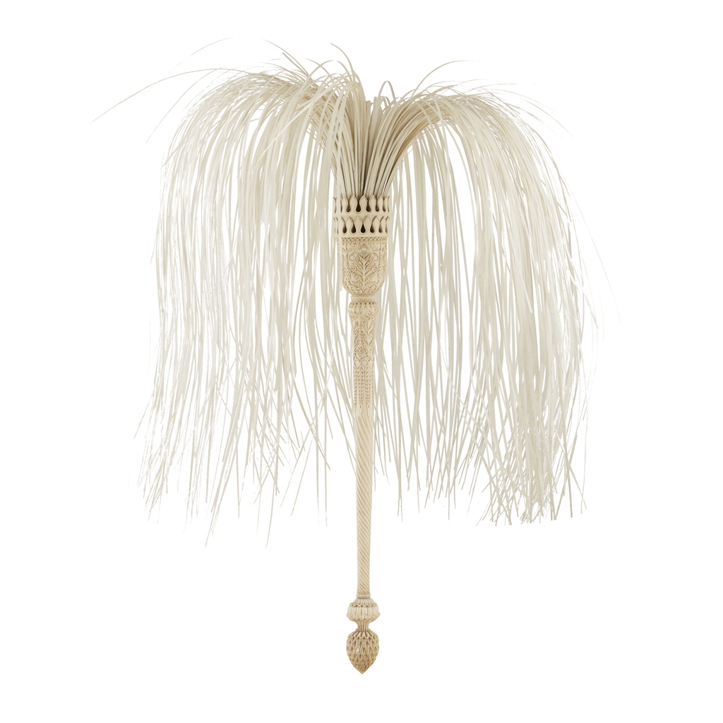 INDIAN CARVED IVORY FLY WHISK, CHAURI
