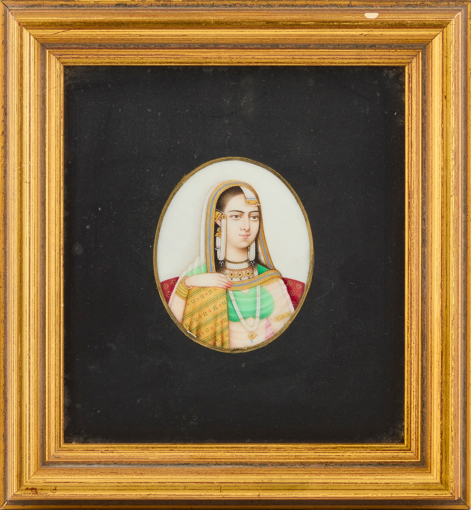 NINE INDIAN MUGHAL STYLE PORTRAIT MINIATURES EMPERORS AND WIVES
