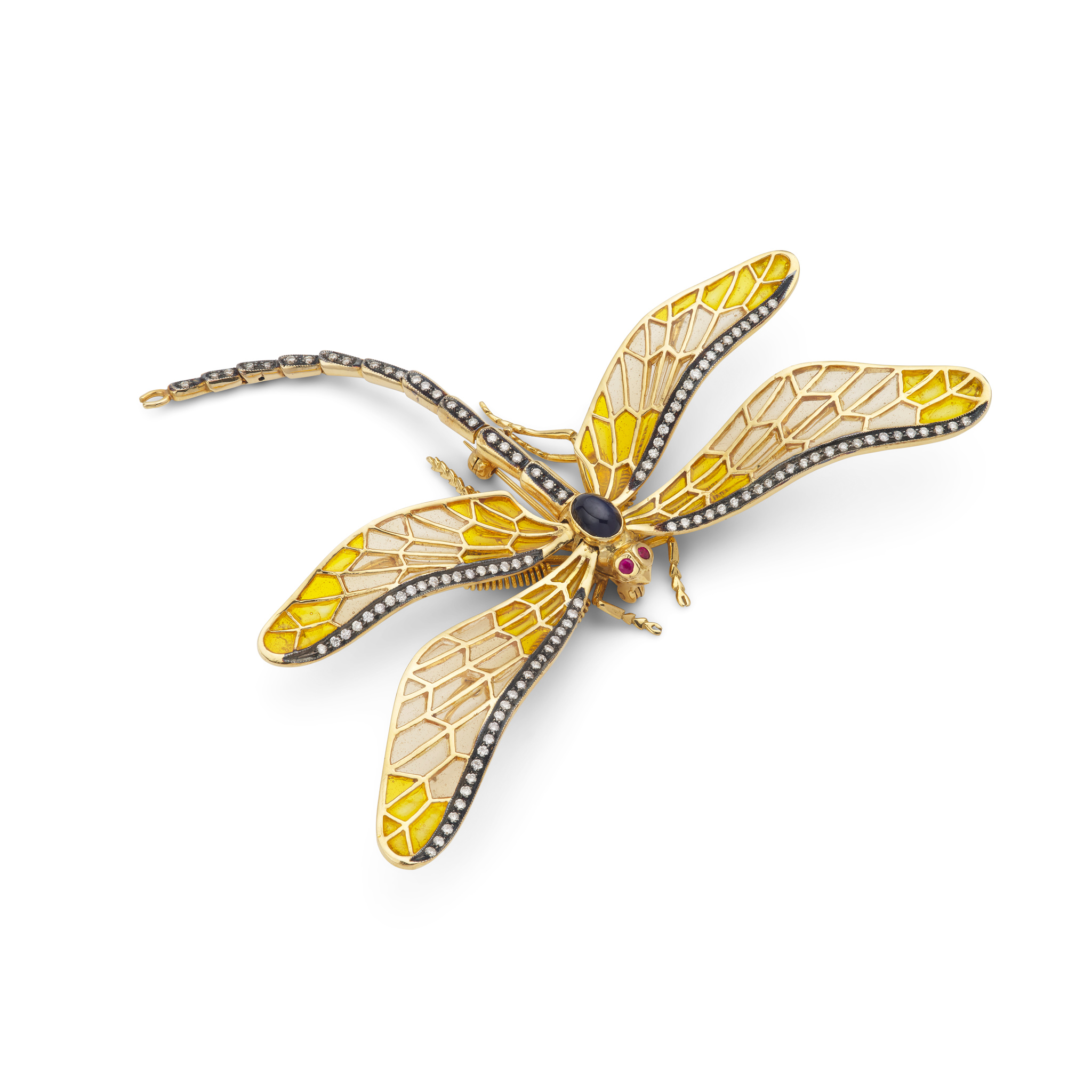 A plique-à-jour enamel and gem-set dragonfly brooch