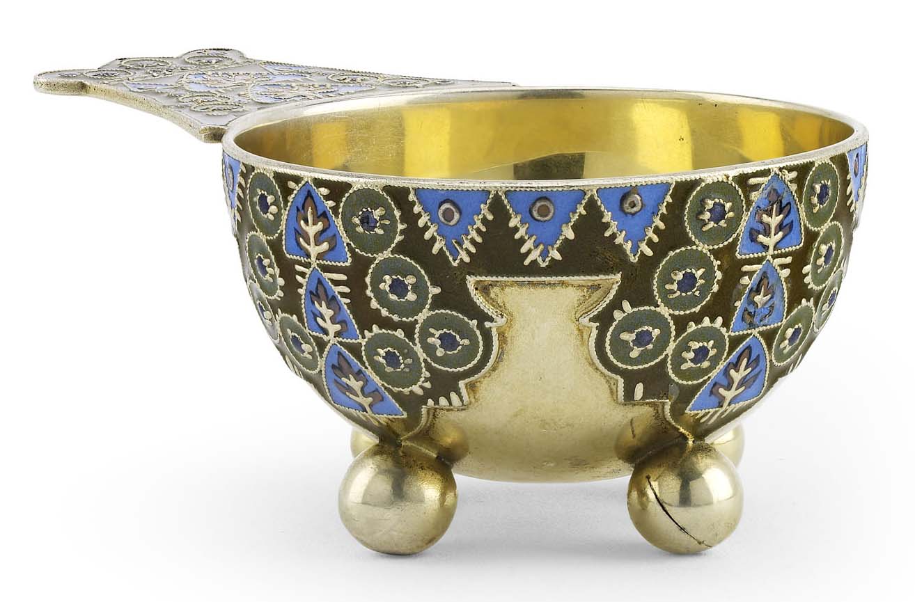 Fabergé silver-gilt and shaded cloisonné enamel charka
