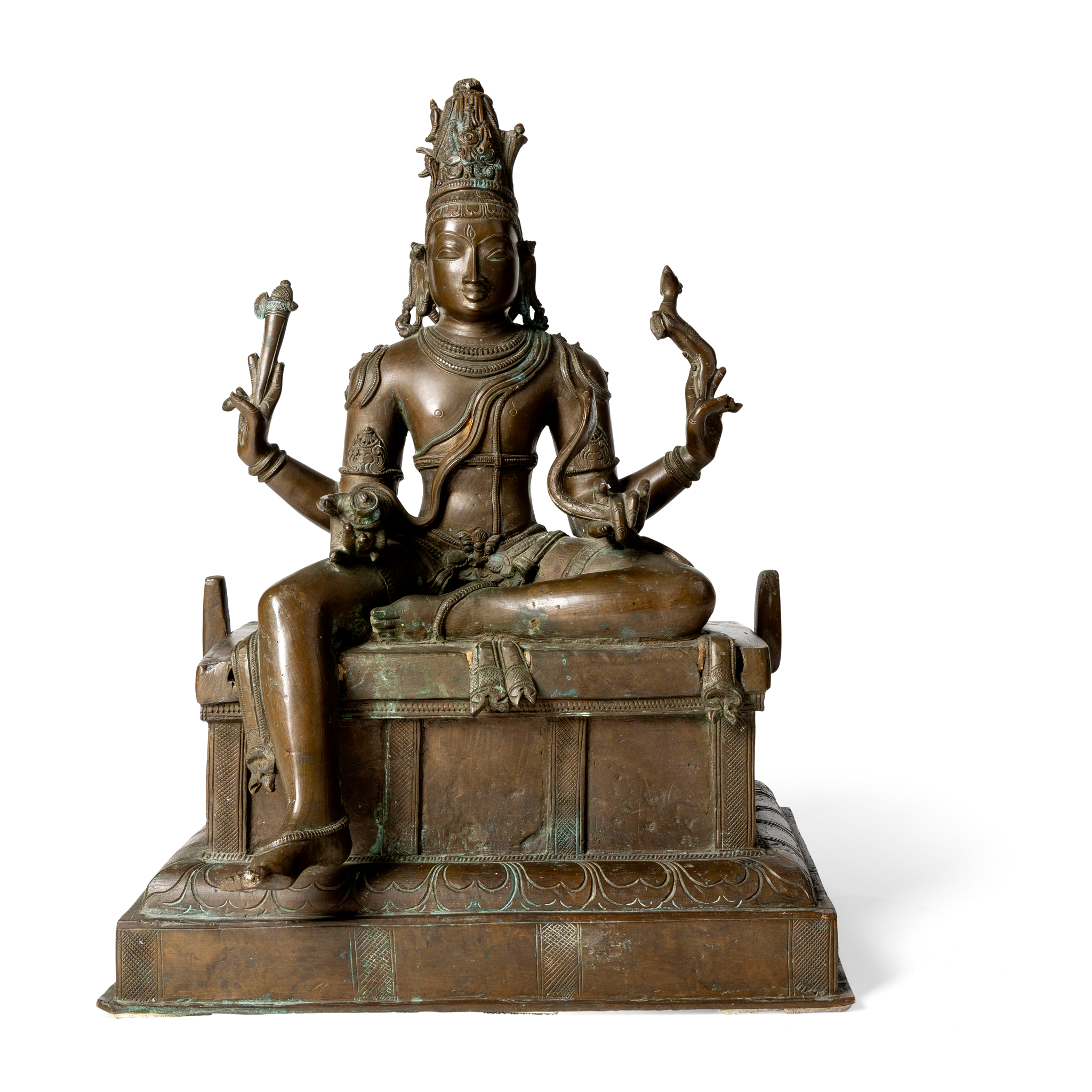 A LARGE BRONZE SEATED FIGURE OF SIVA
