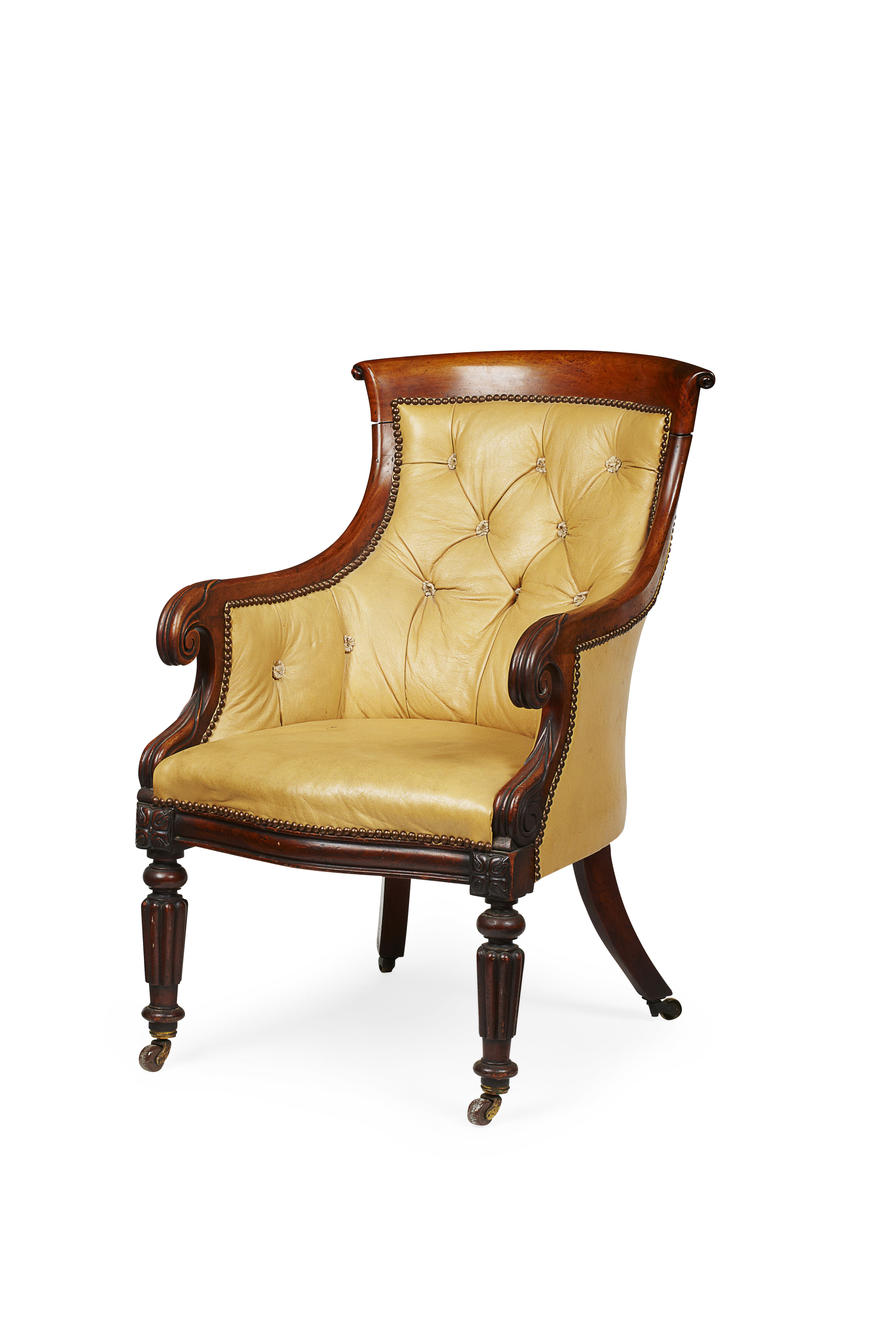 GEORGE IV LEATHER UPHOLSTERED ARMCHAIR