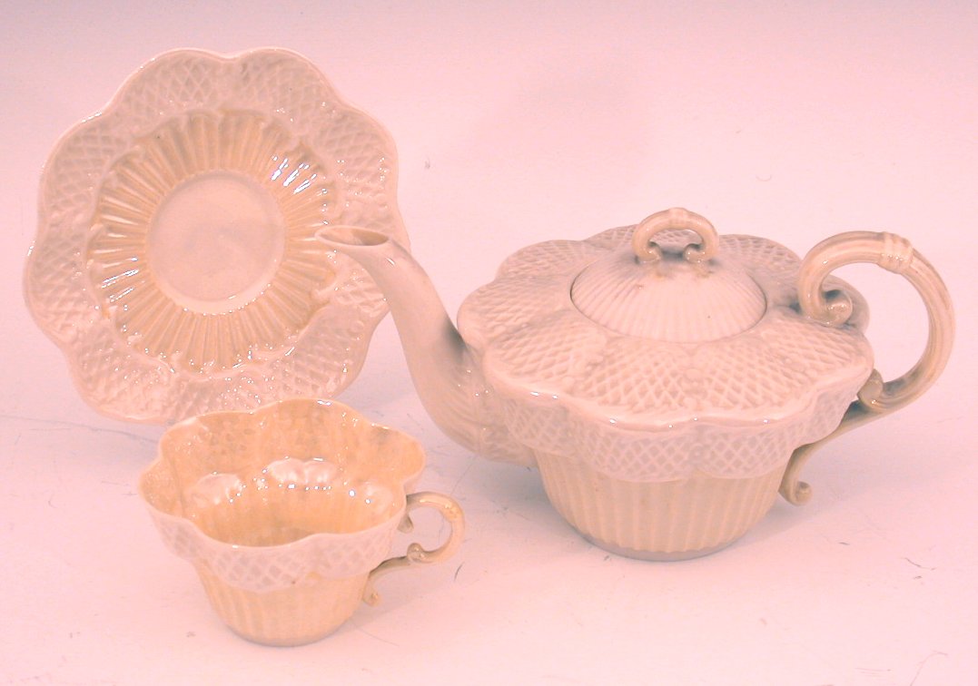 A Belleek four person tea service,