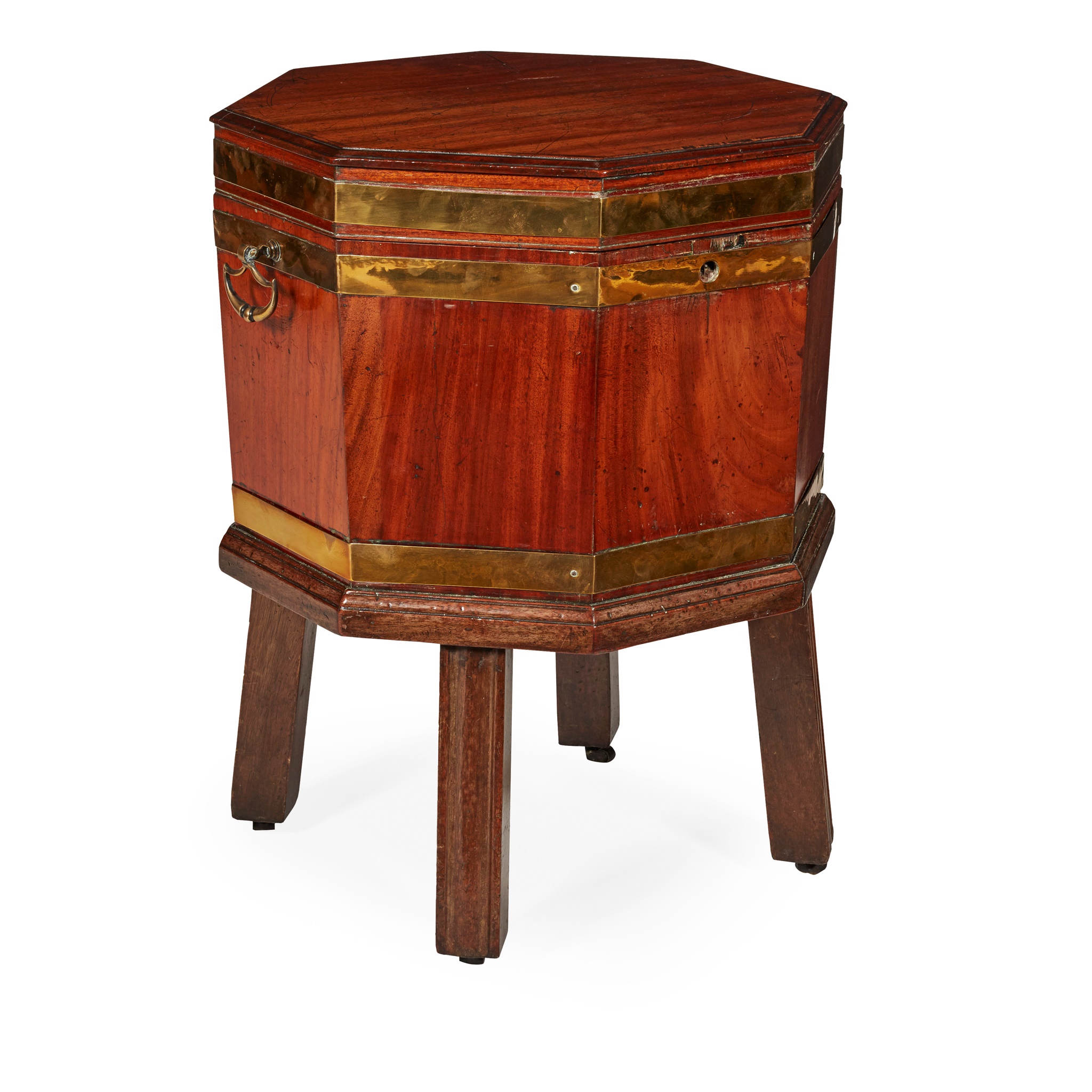 GEORGE III MAHOGANY AND BRASS OCTAGONAL CELLARETTE