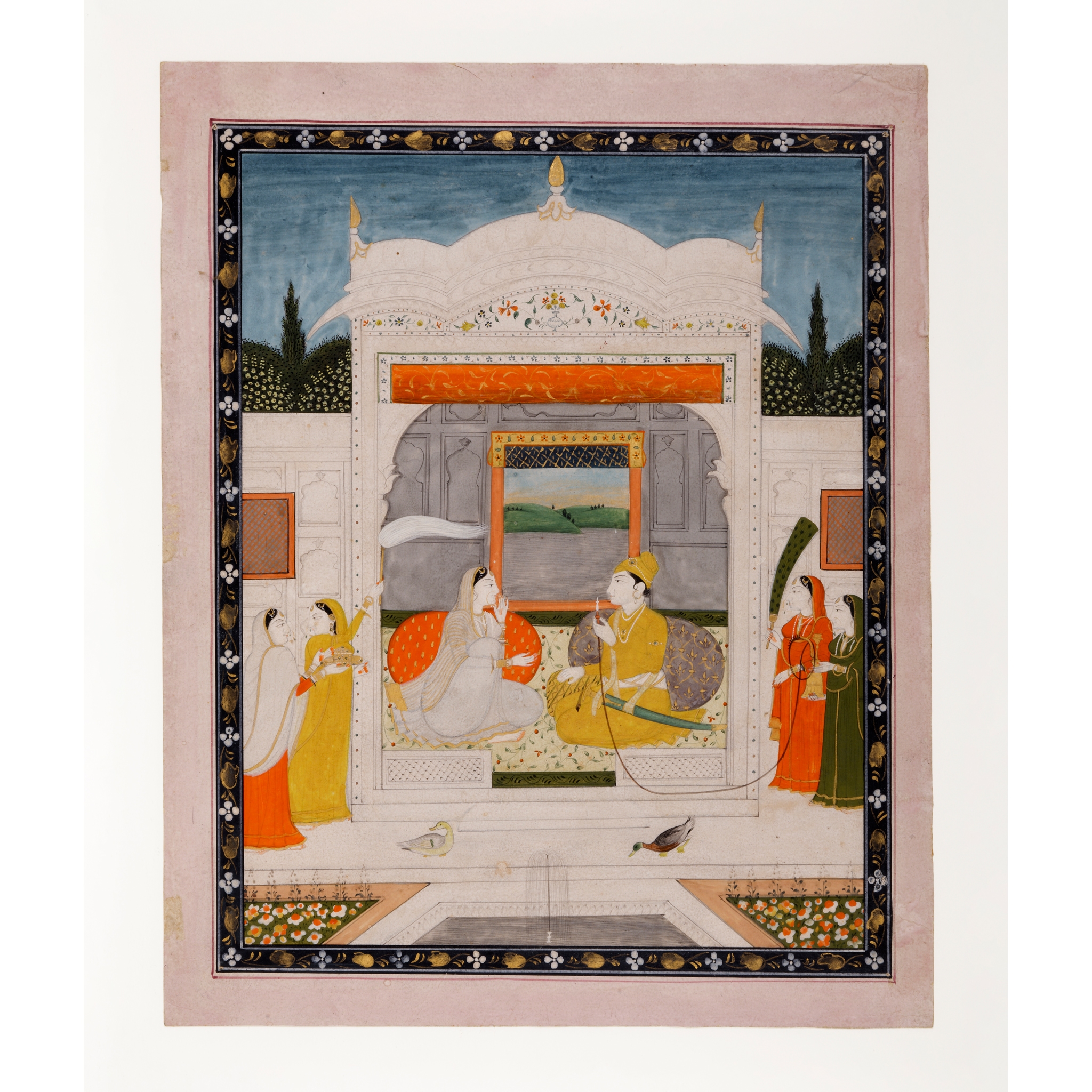 A PRINCE WITH HIS MISTRESS ON A PALACE TERRACE SMOKING A HOOKAH