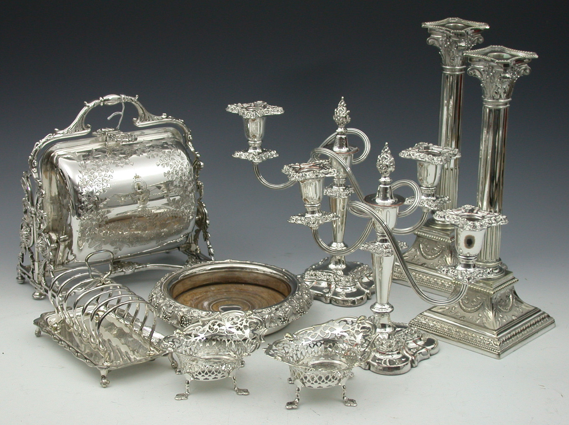 A large collection of plated items,