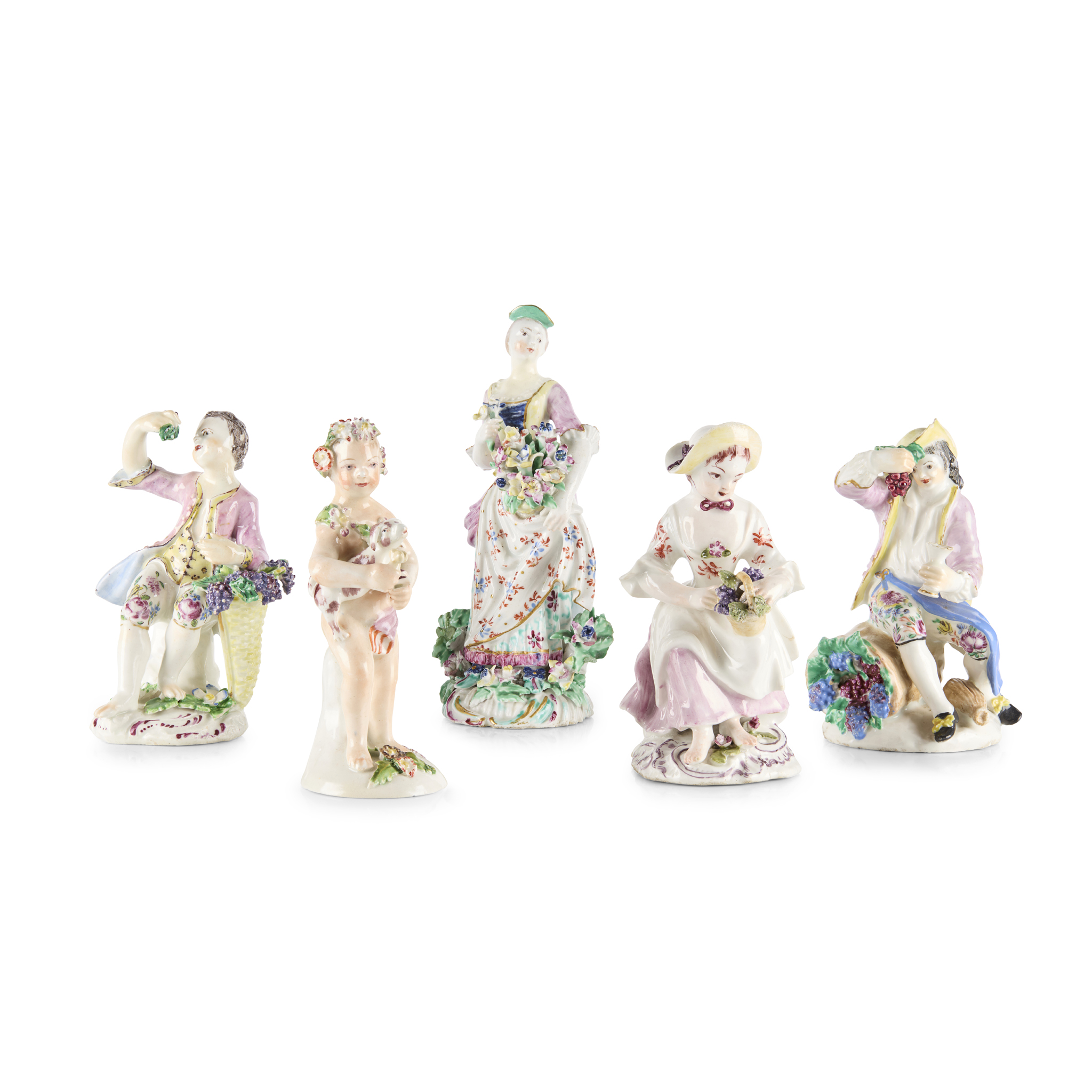 THREE BOW PORCELAIN FIGURES WITH BASKETS OF GRAPES