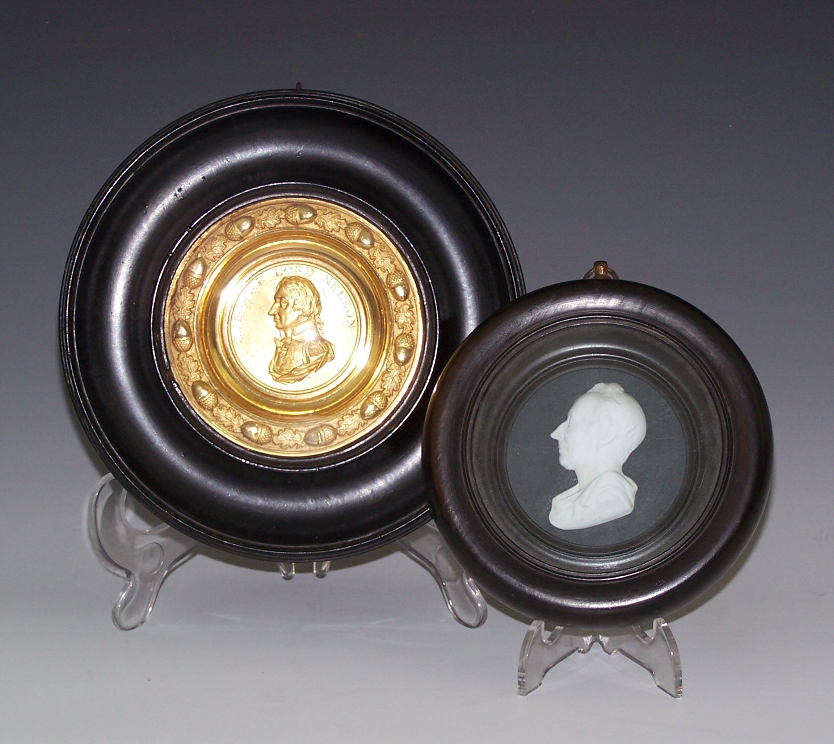 A gilt metal relief portrait bust of Admiral Lord Nelson,