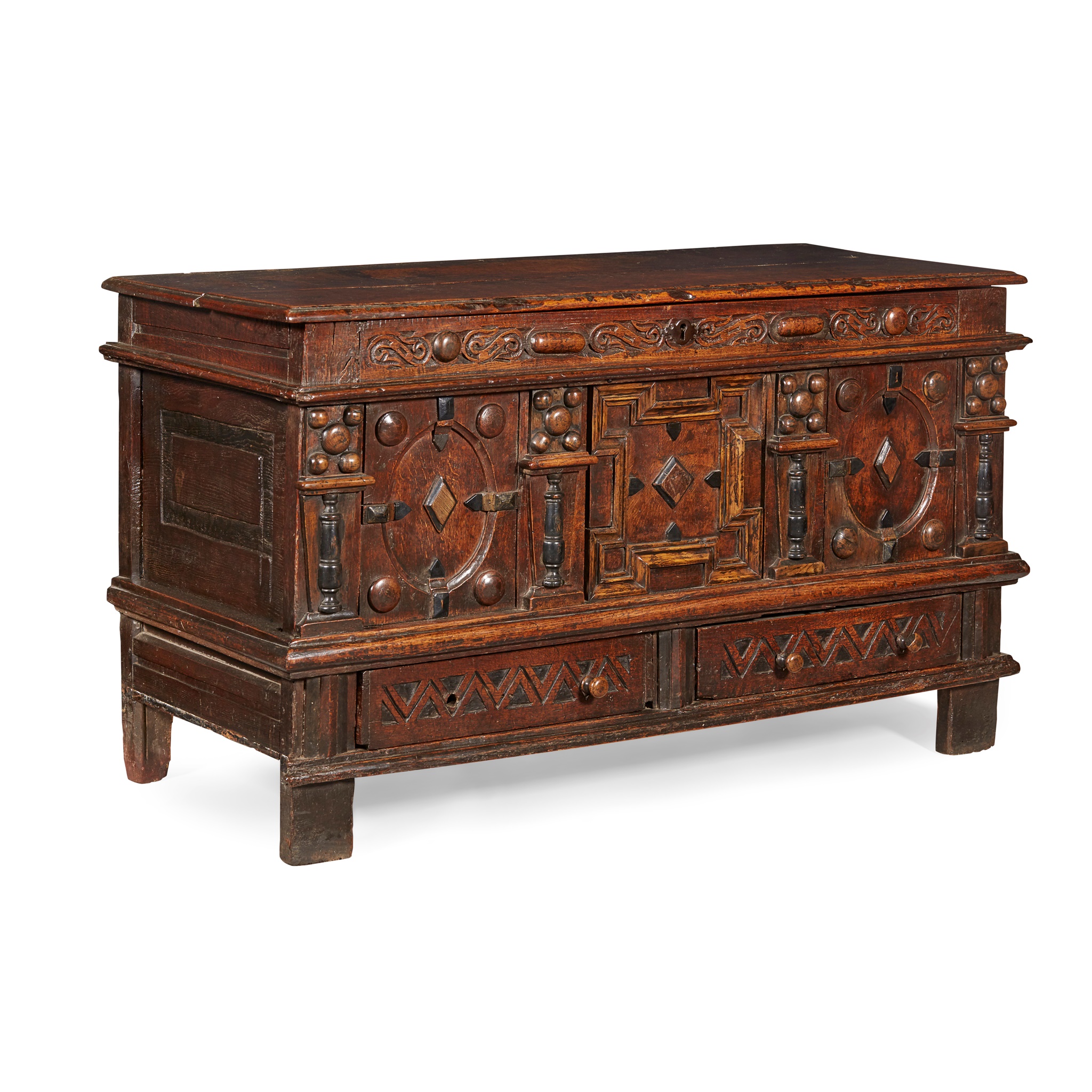 CHARLES II OAK AND EBONISED CHEST
