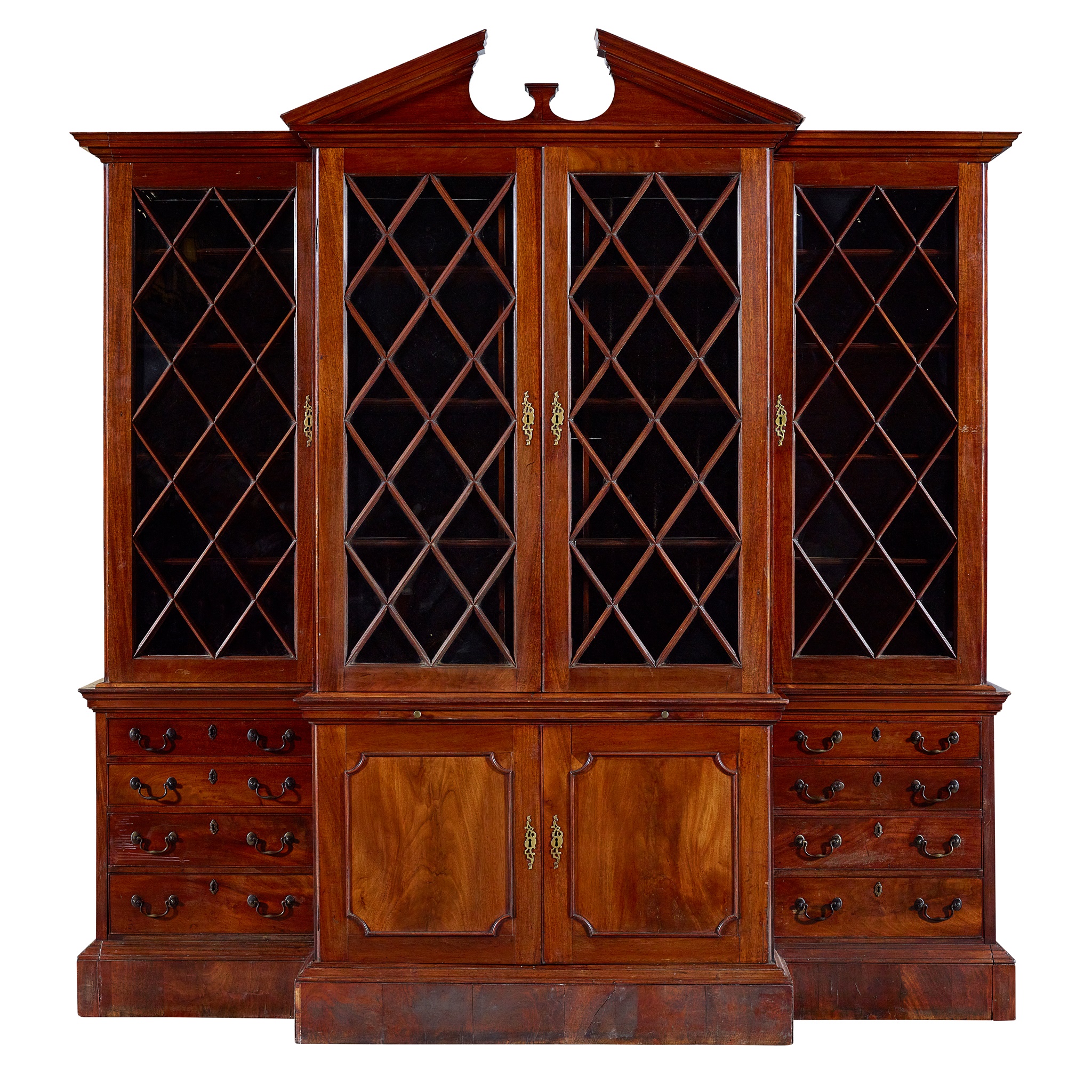LATE GEORGE II/ EARLY GEORGE III MAHOGANY BREAKFRONT BOOKCASE