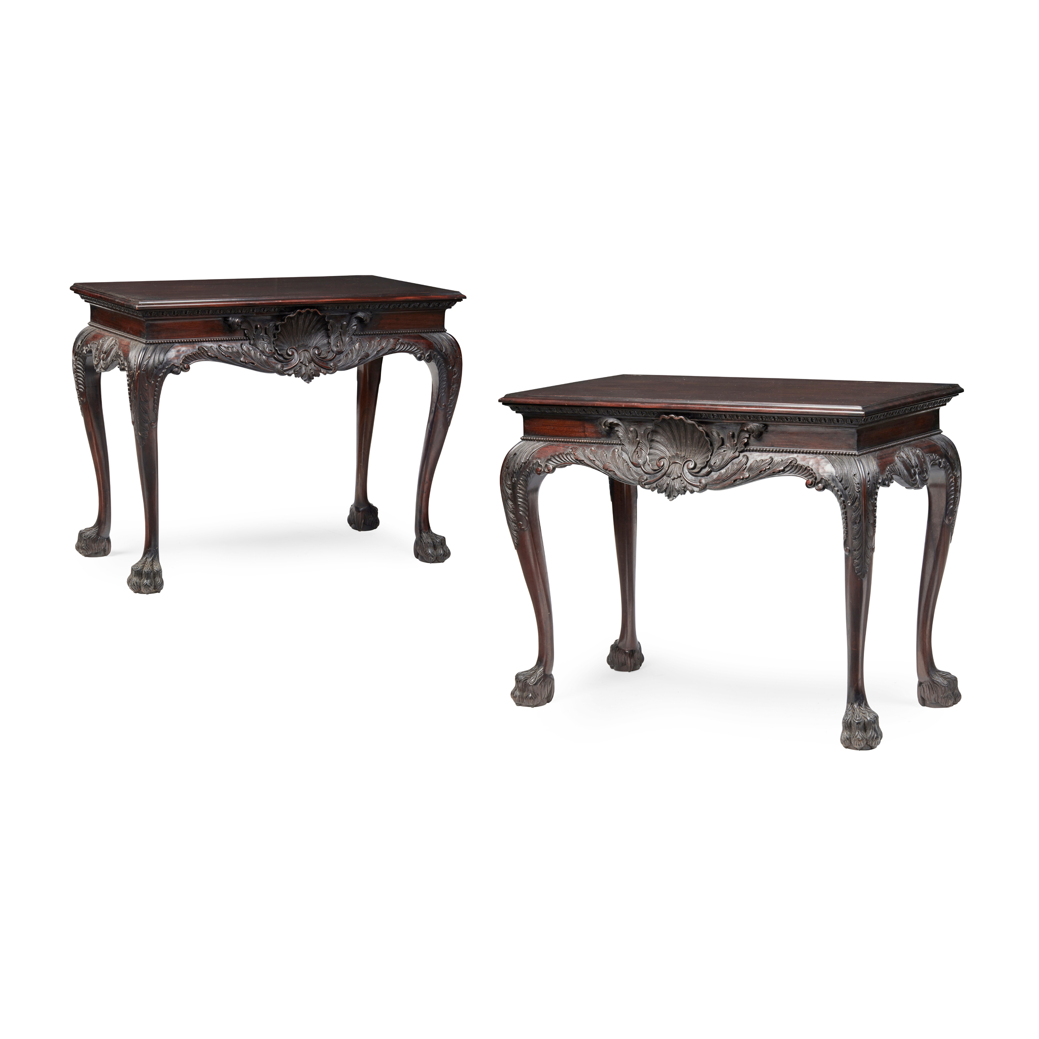PAIR OF IRISH GEORGE II STYLE MAHOGANY SIDE TABLES