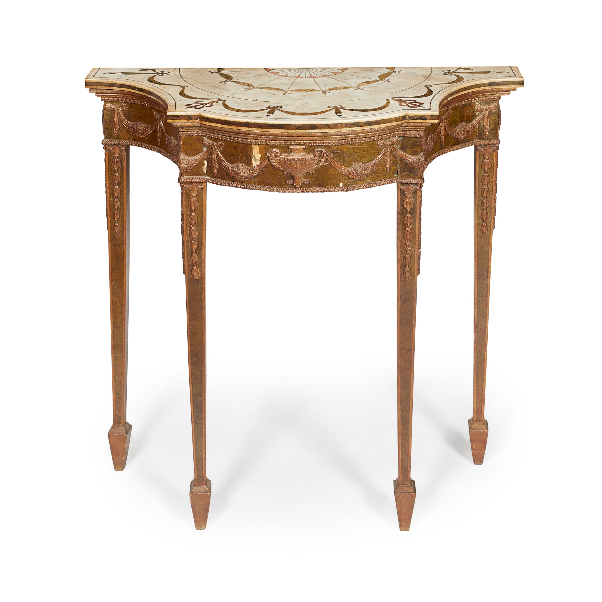 GEORGE III SCAGLIOLA AND MARBLE TOPPED GILT PIER TABLE