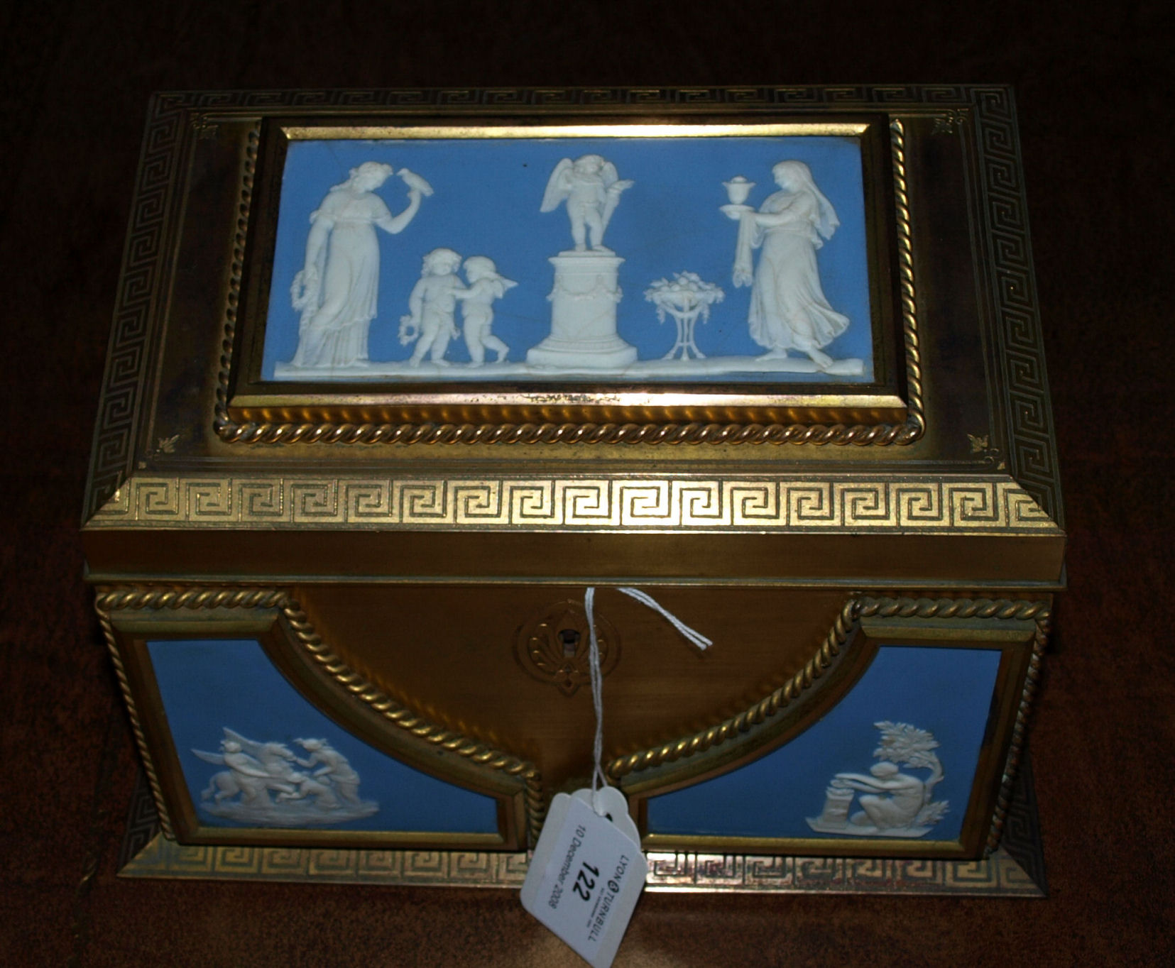 A fine late 19th century gilt bronze and jasperware mounted letter box