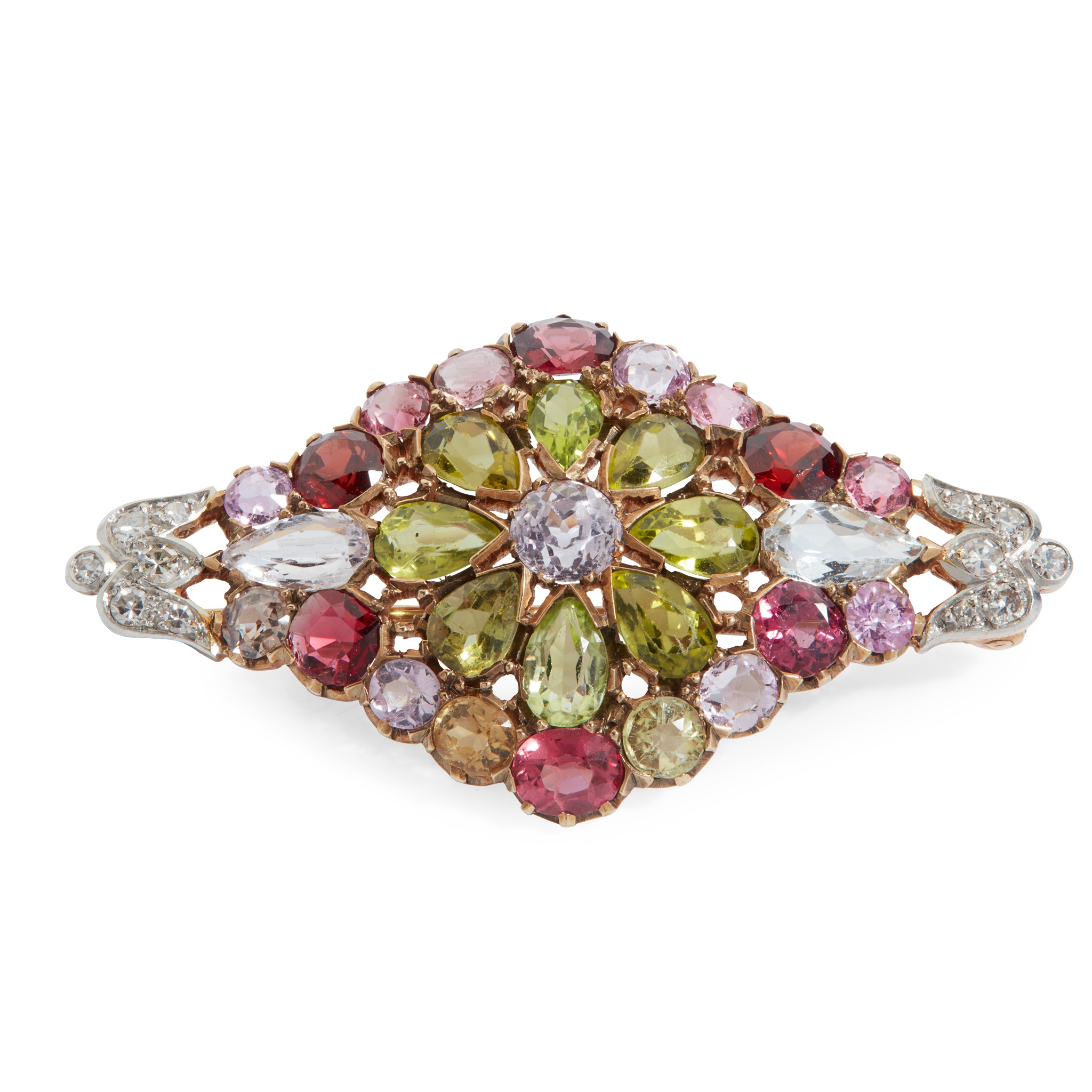 A floral multi-gem brooch