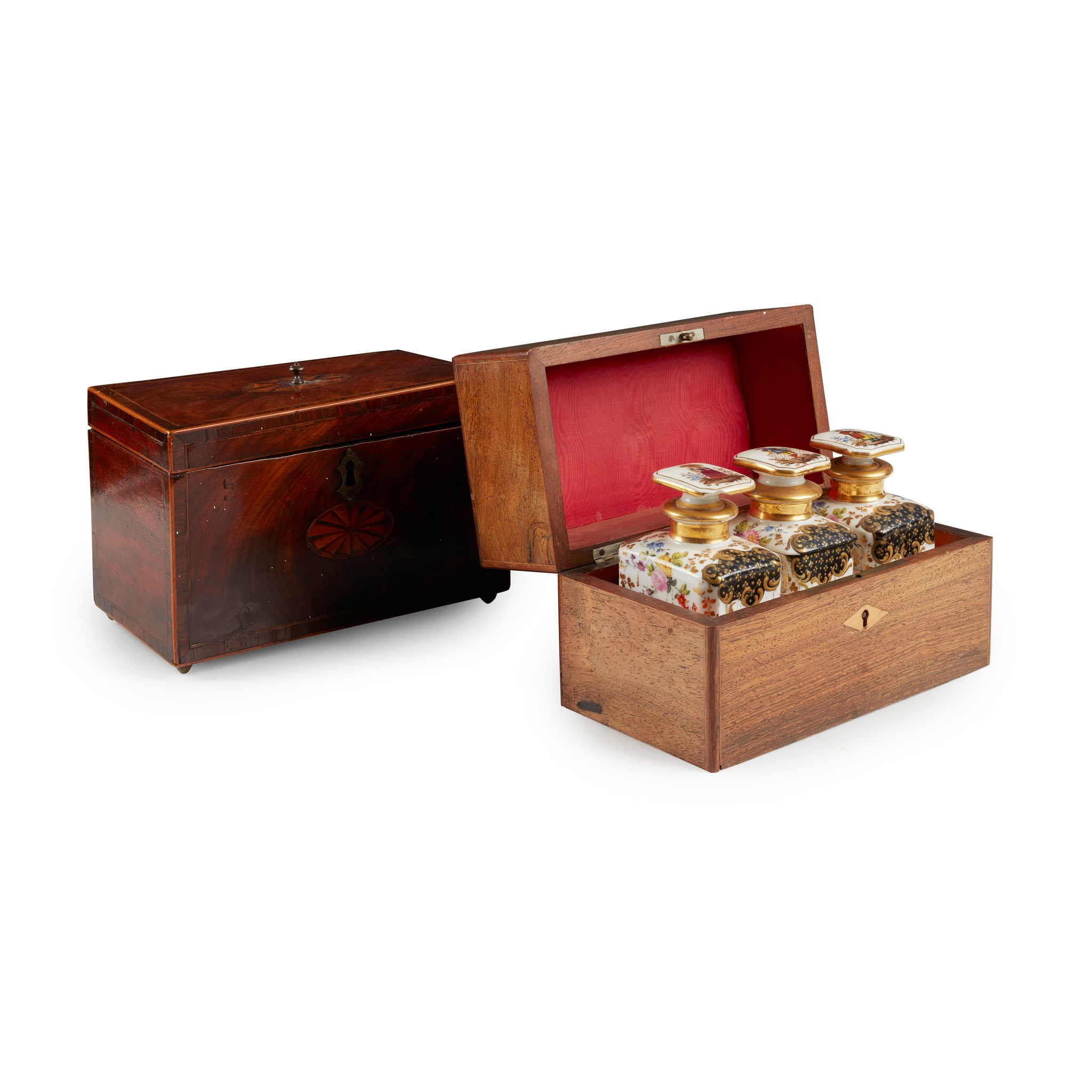 A VICTORIAN ROSEWOOD AND INLAID TEA CADDY
