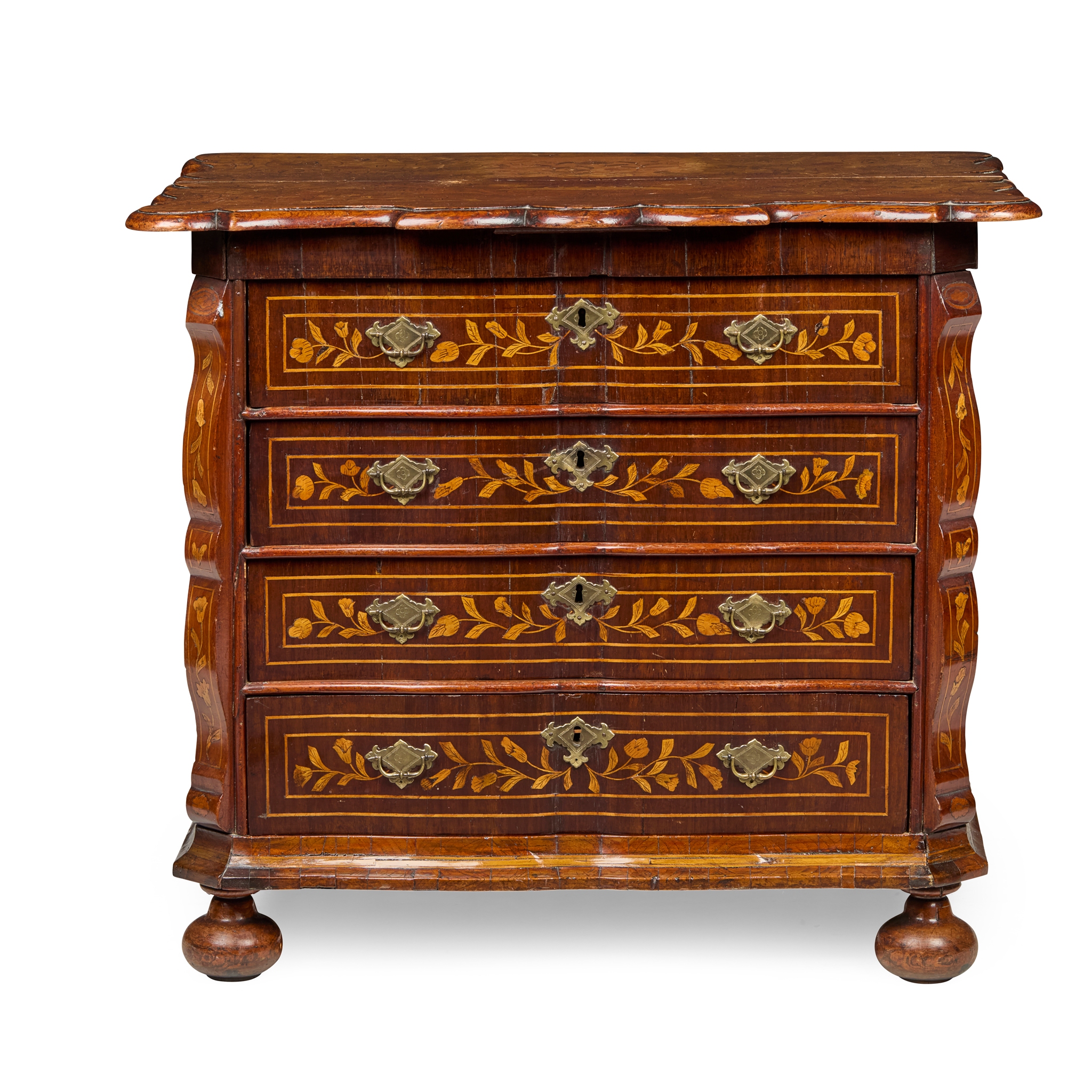 DUTCH WALNUT FLORAL MARQUETRY CHEST OF DRAWERS
