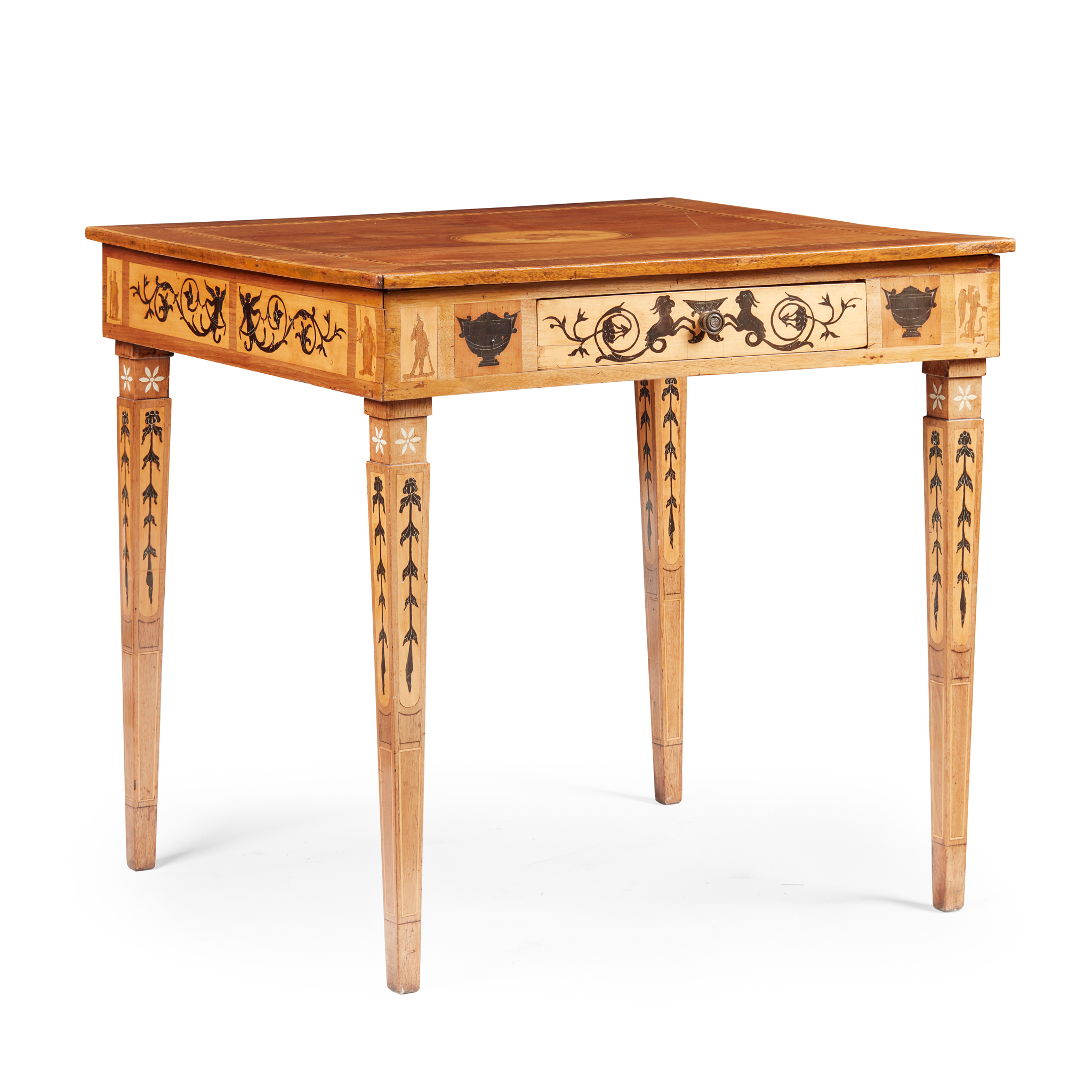 AN ITALIAN NEOCLASSICAL WALNUT AND MARQUETRY CENTRE TABLE