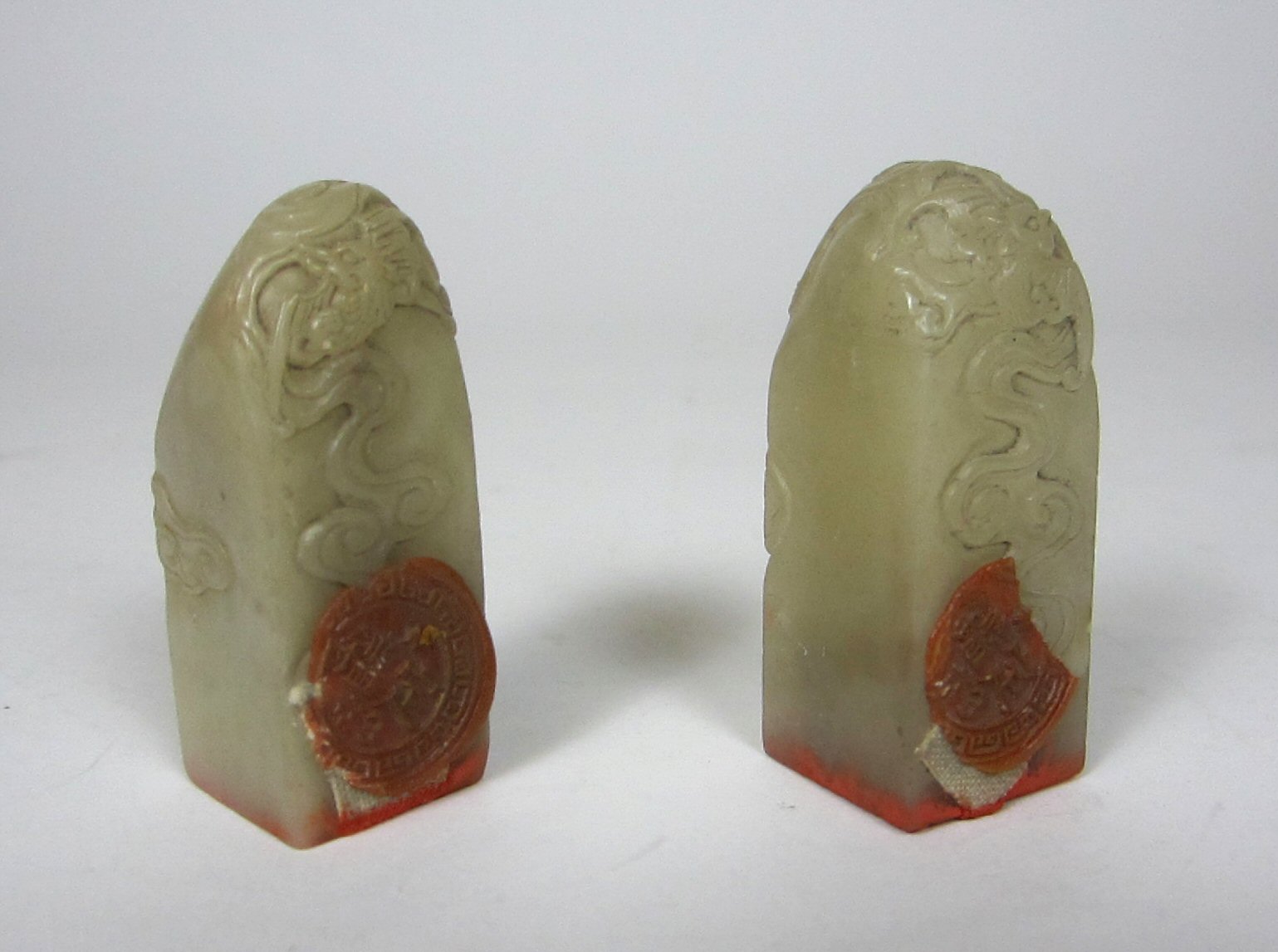 PAIR OF CHINESE WHITE JADE SEALS