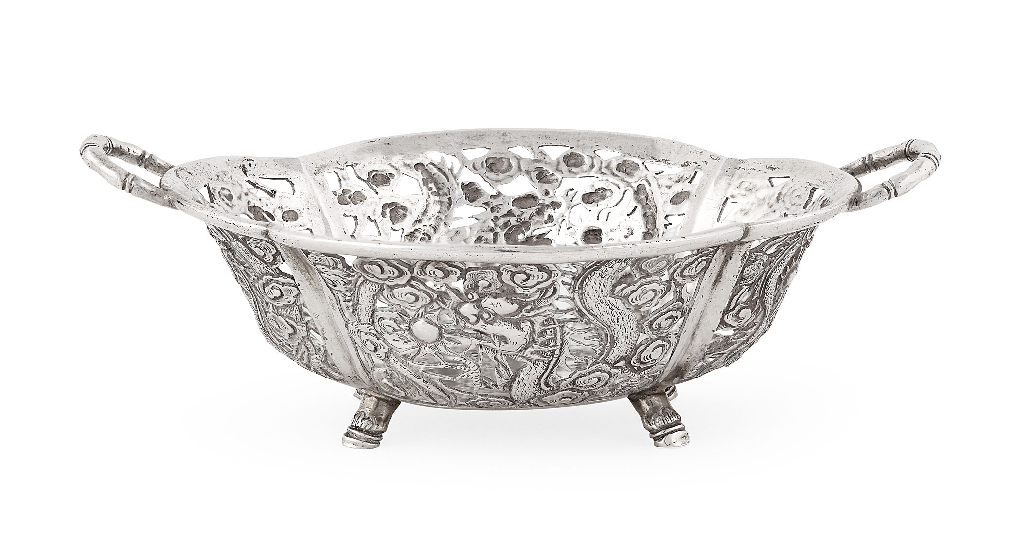 CHINESE EXPORT SILVER BON BON BASKET DISH