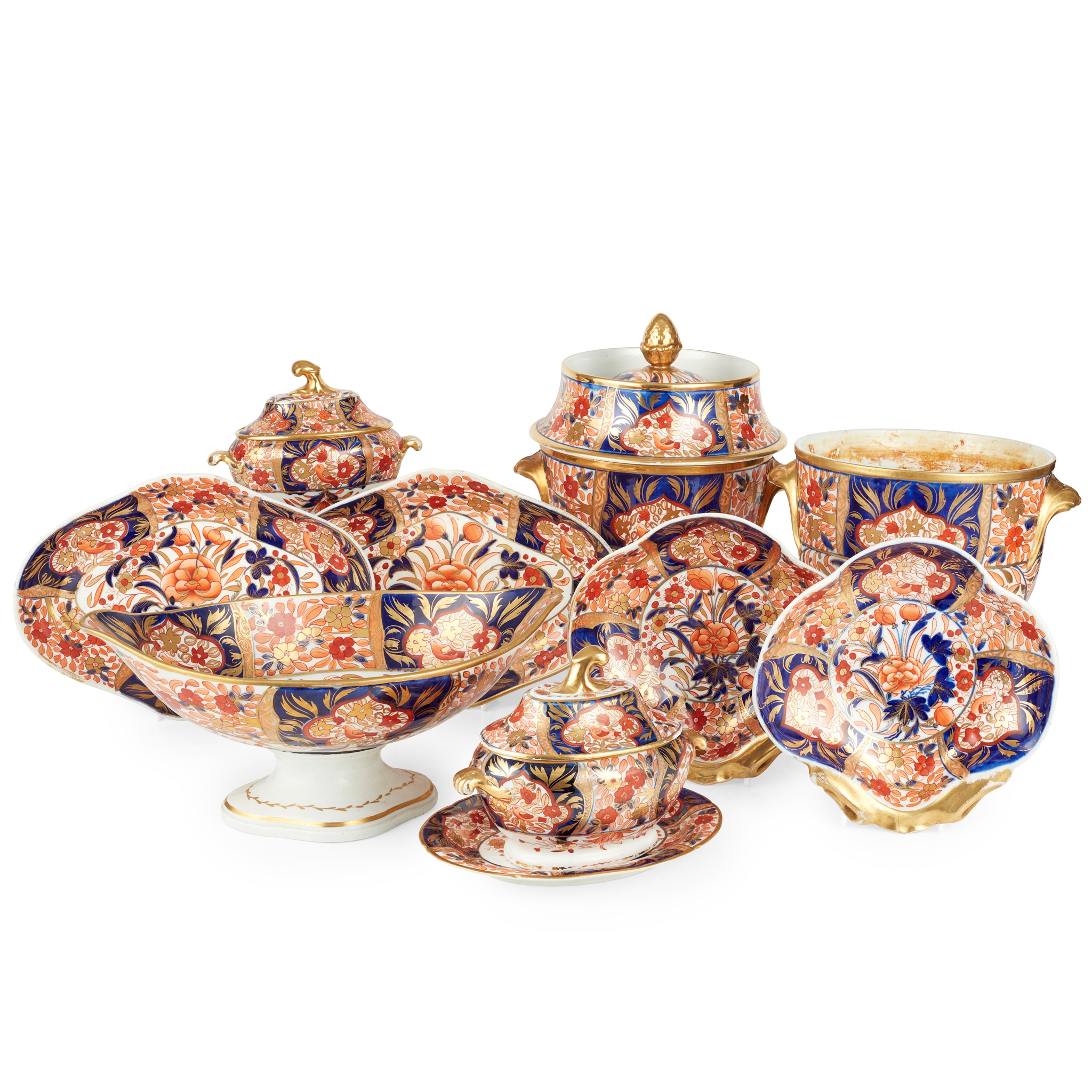 ENGLISH IMARI PATTERN PART DESSERT SERVICE