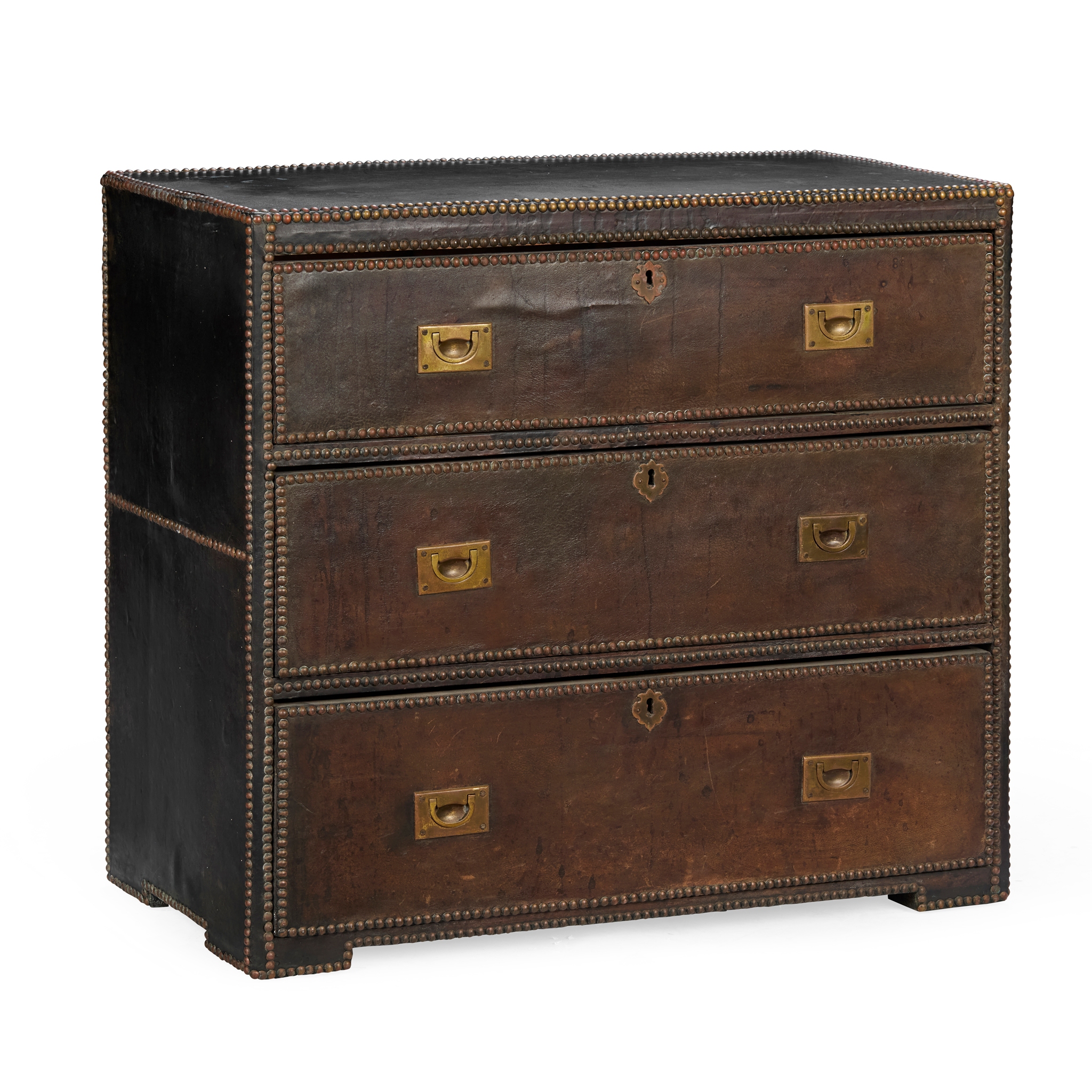 LEATHER CLAD CAMPAIGN CHEST OF DRAWERS