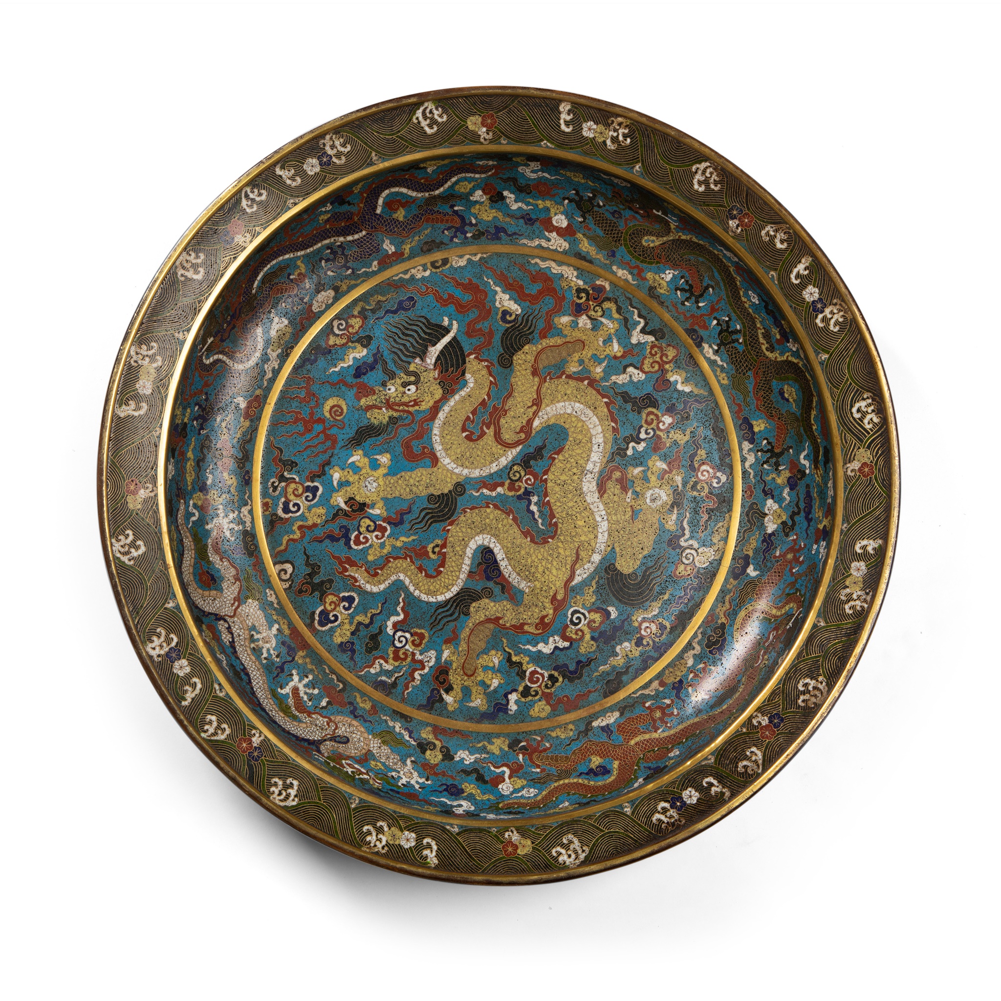 CLOISONNÉ ENAMEL 'DRAGON AND PHOENIX' BASIN