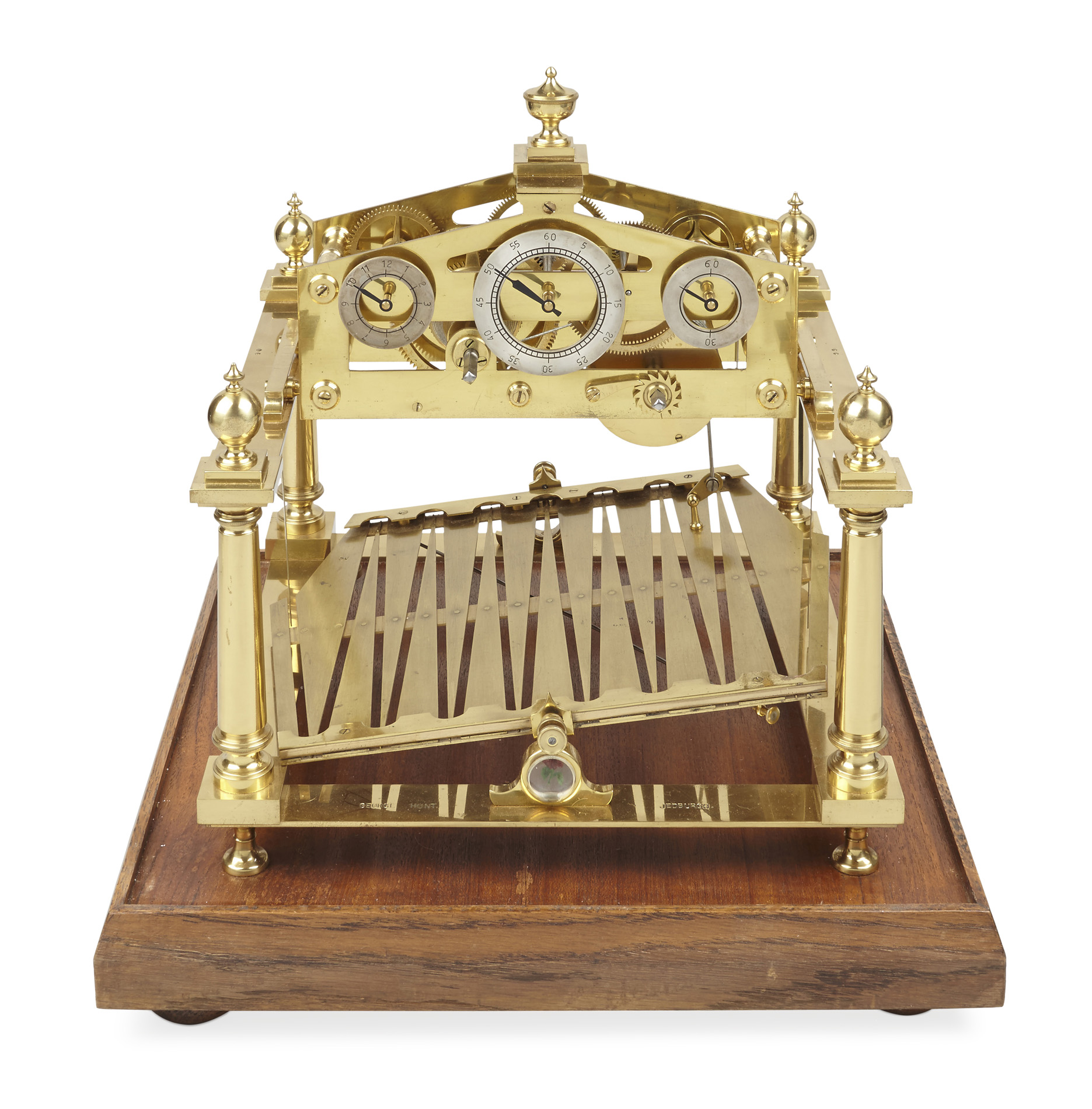 LACQUERED BRASS 'CONGREVE' ROLLING BALL CLOCK BY GEORGE HUNT, JEDBURGH