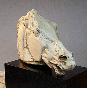 A resin model of a horse's head