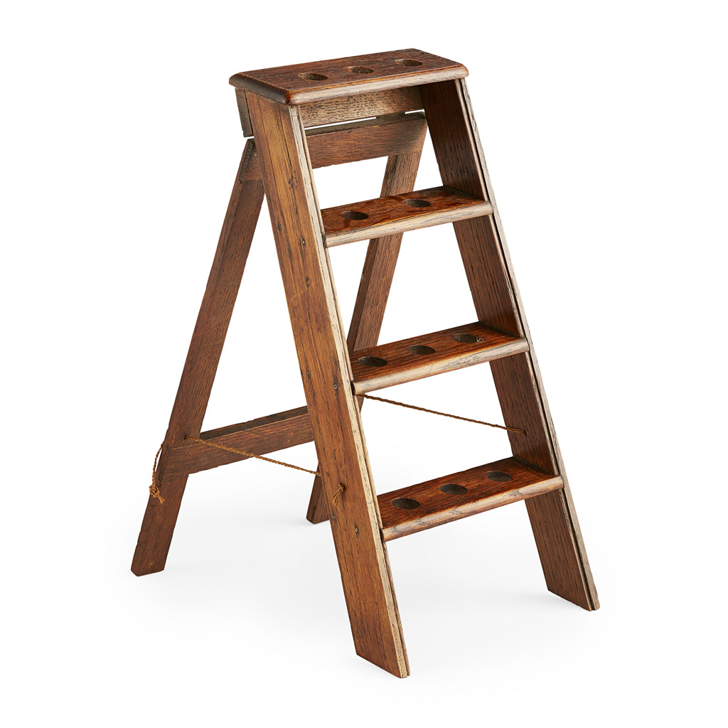 VICTORIAN NOVELTY MINIATURE OAK LIBRARY STEP LADDER