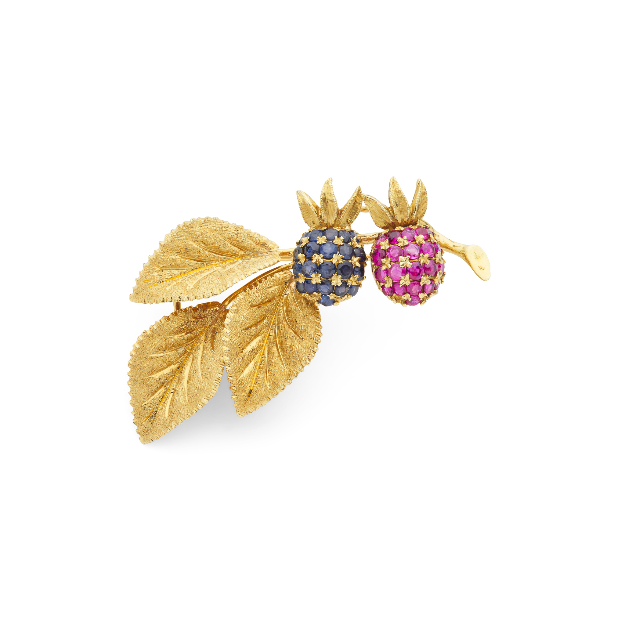An 18ct gold ruby and sapphire 'berry' brooch