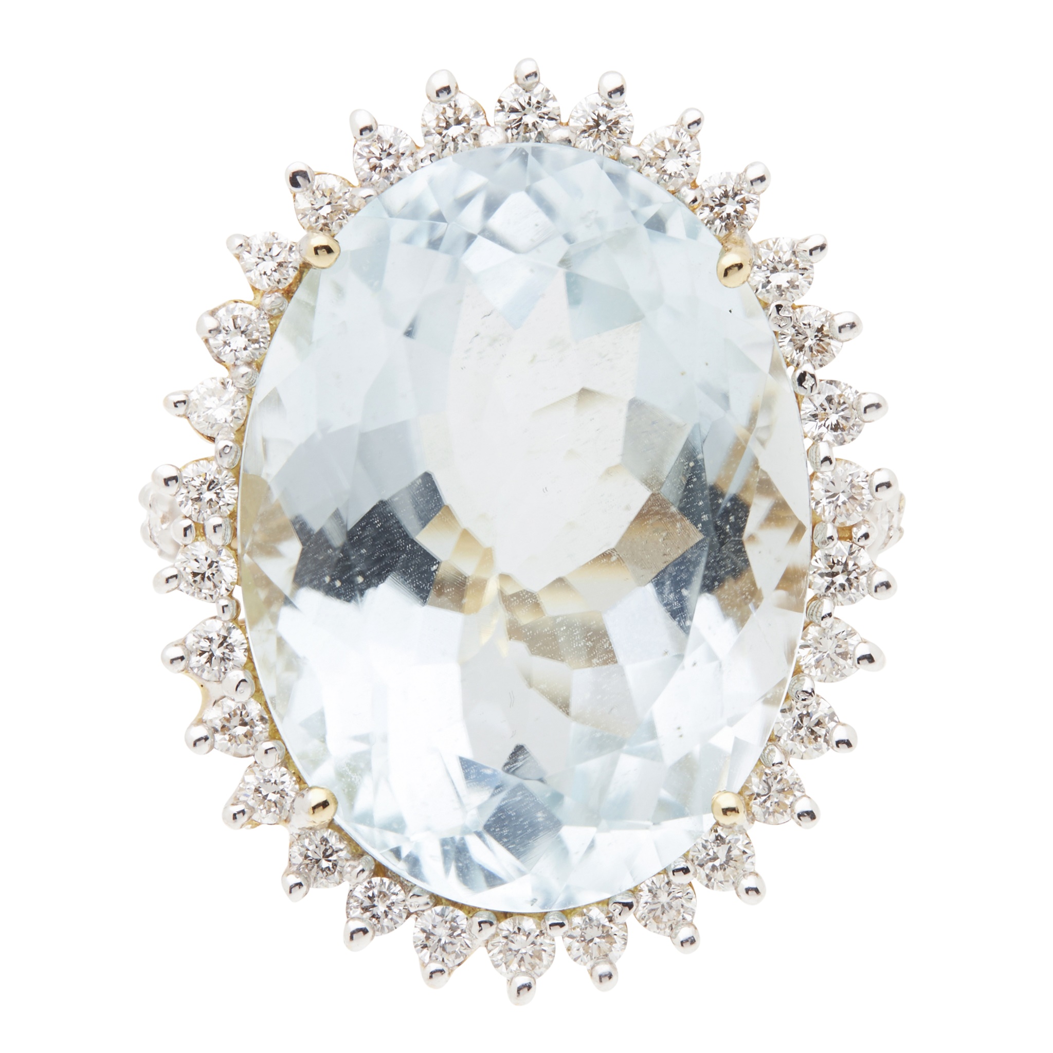 A large aquamarine and diamond set cocktail ring