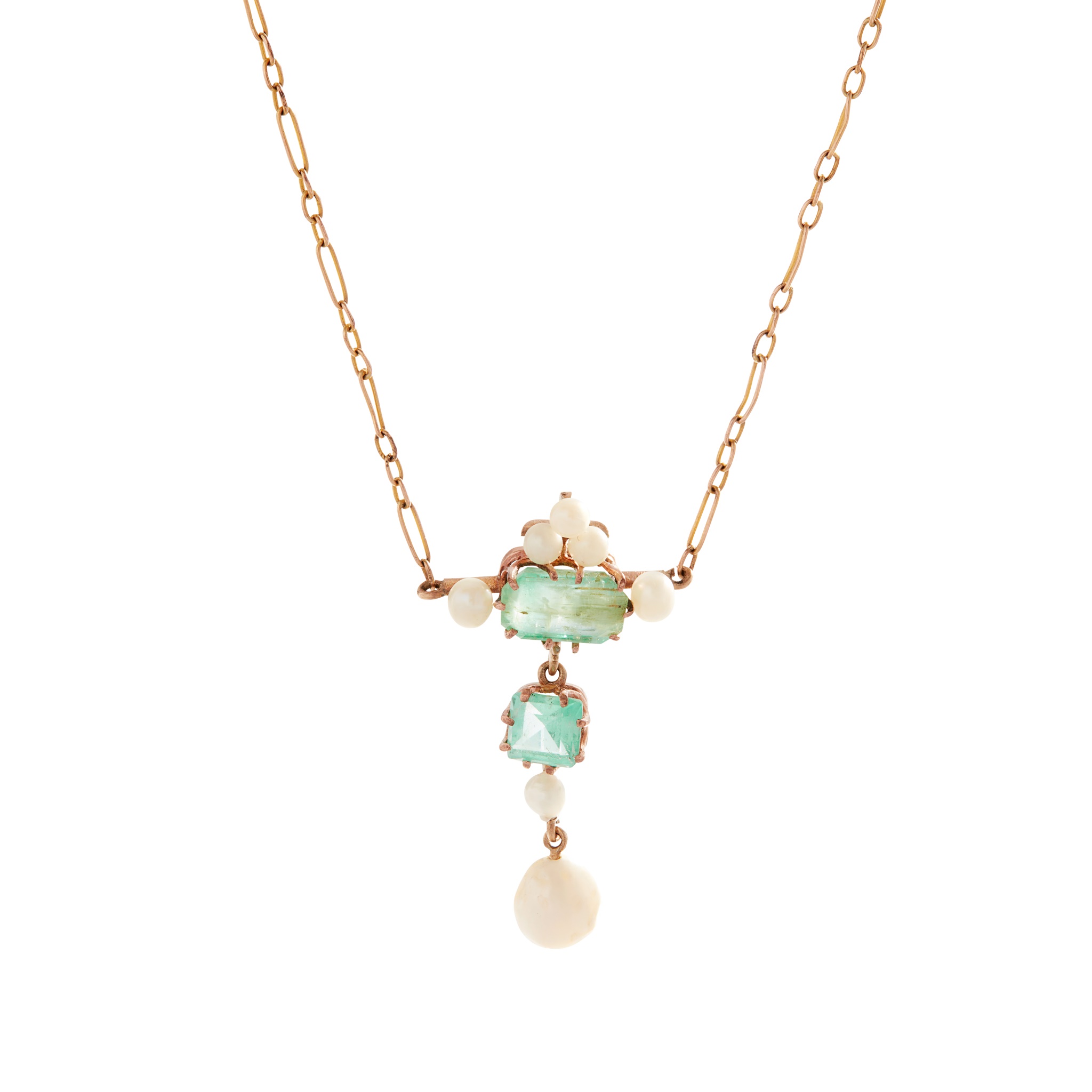 An emerald and pearl pendant necklace