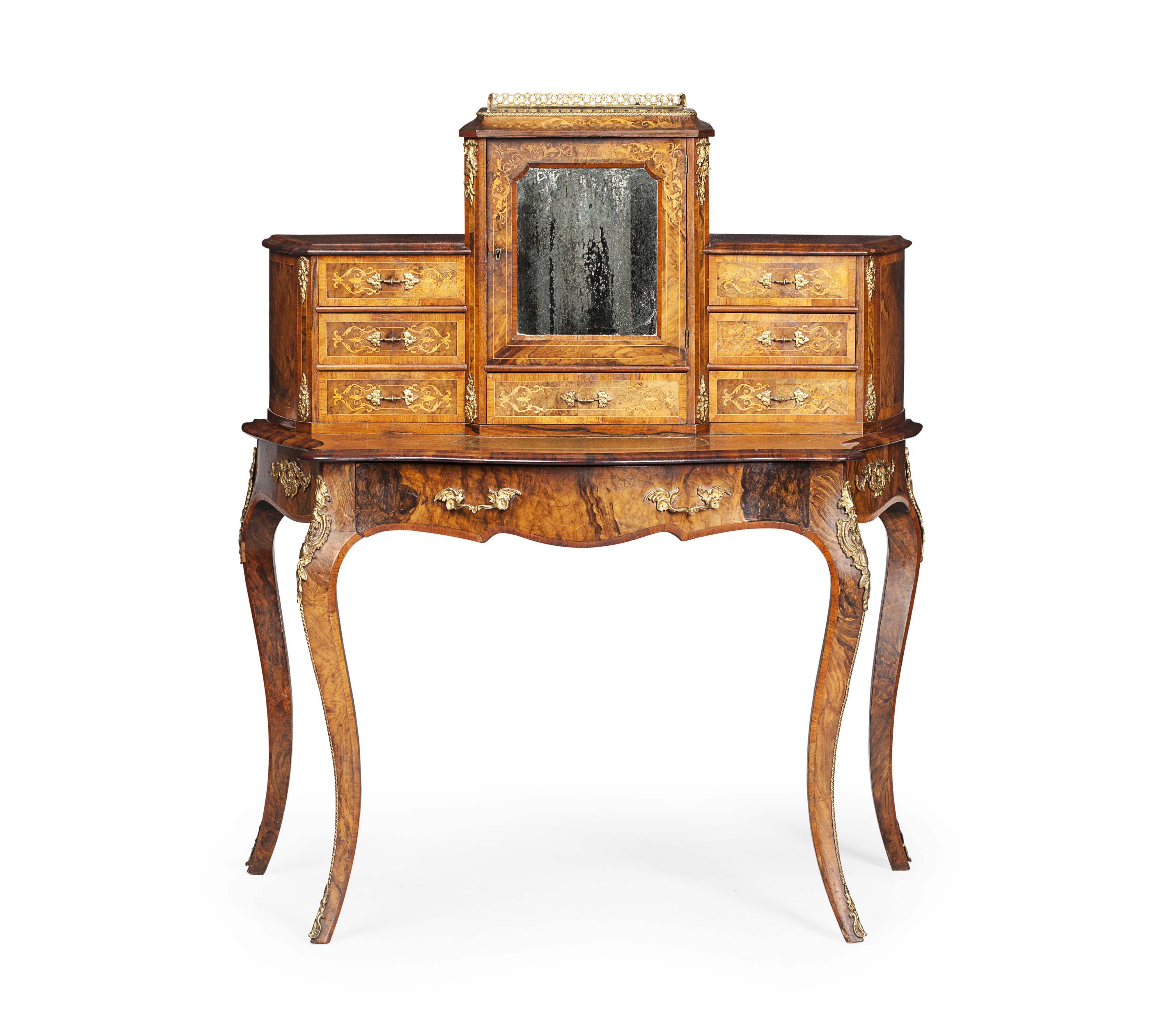 VICTORIAN WALNUT, KINGWOOD AND INLAID BONHEUR DU JOUR