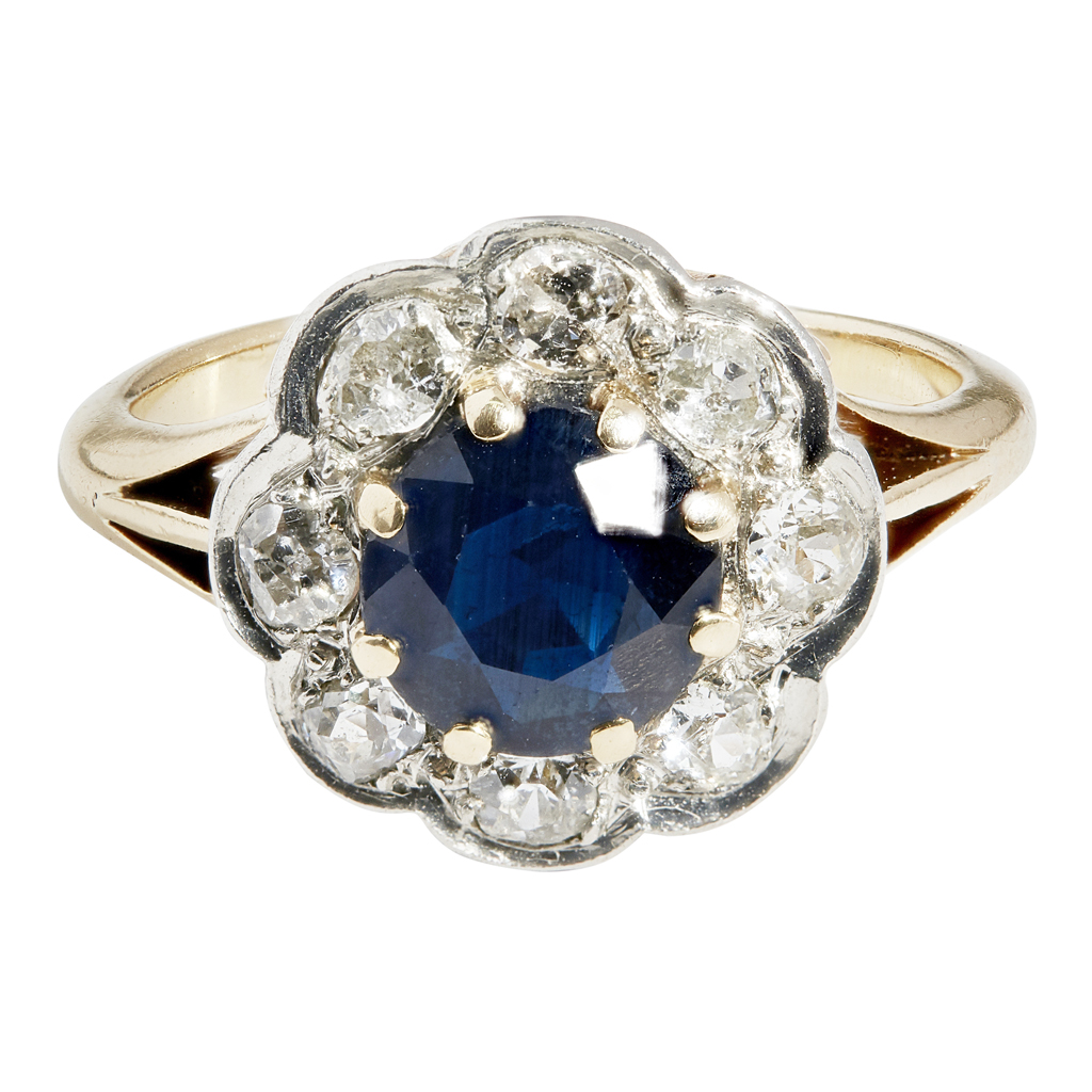 A sapphire and diamond set cluster ring