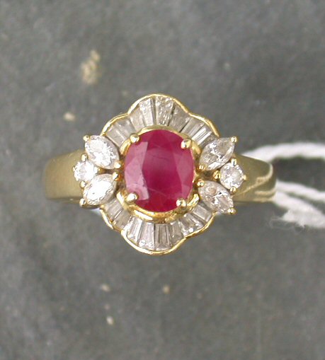 A ruby and diamond cluster ring,