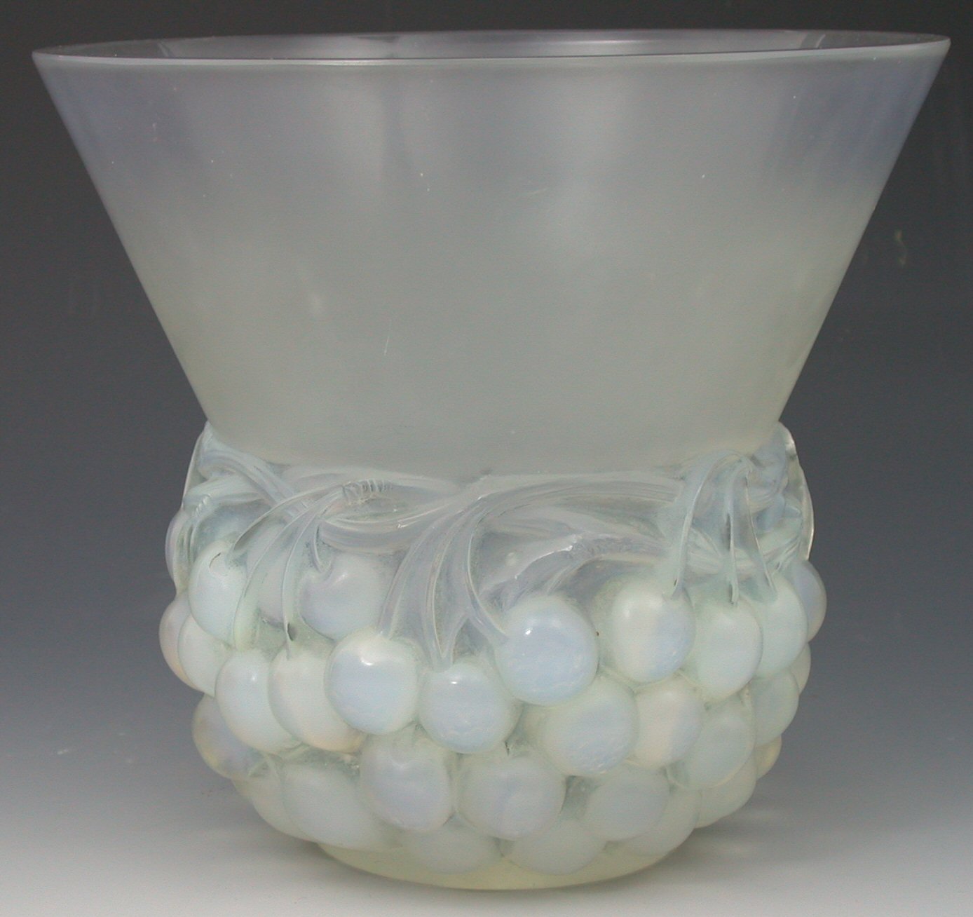 'Cerises', a Lalique clear, frosted and opalescent glass vase,